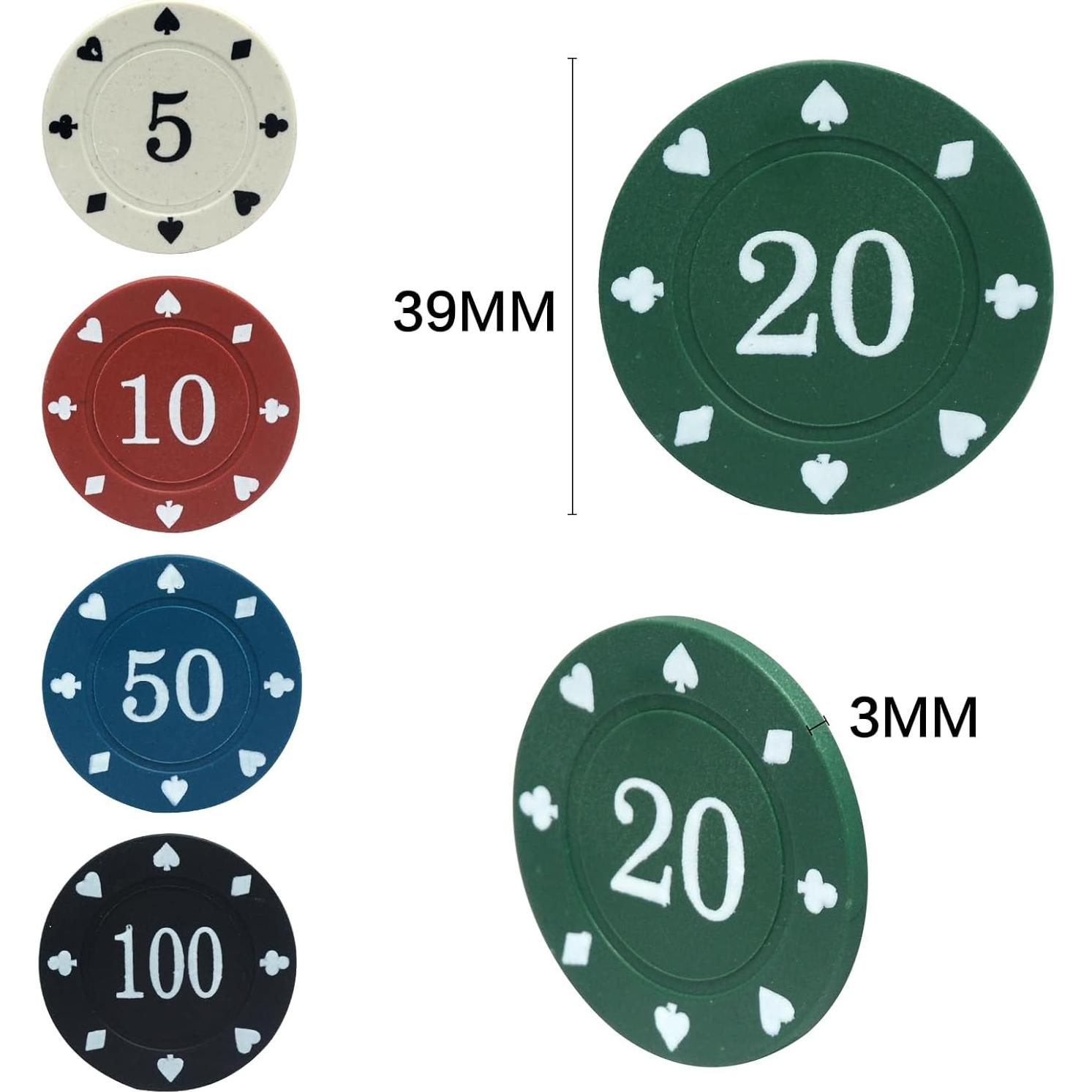 Juego de Fichas de Póker SODFAS 100PCS con Bolsa Profesional