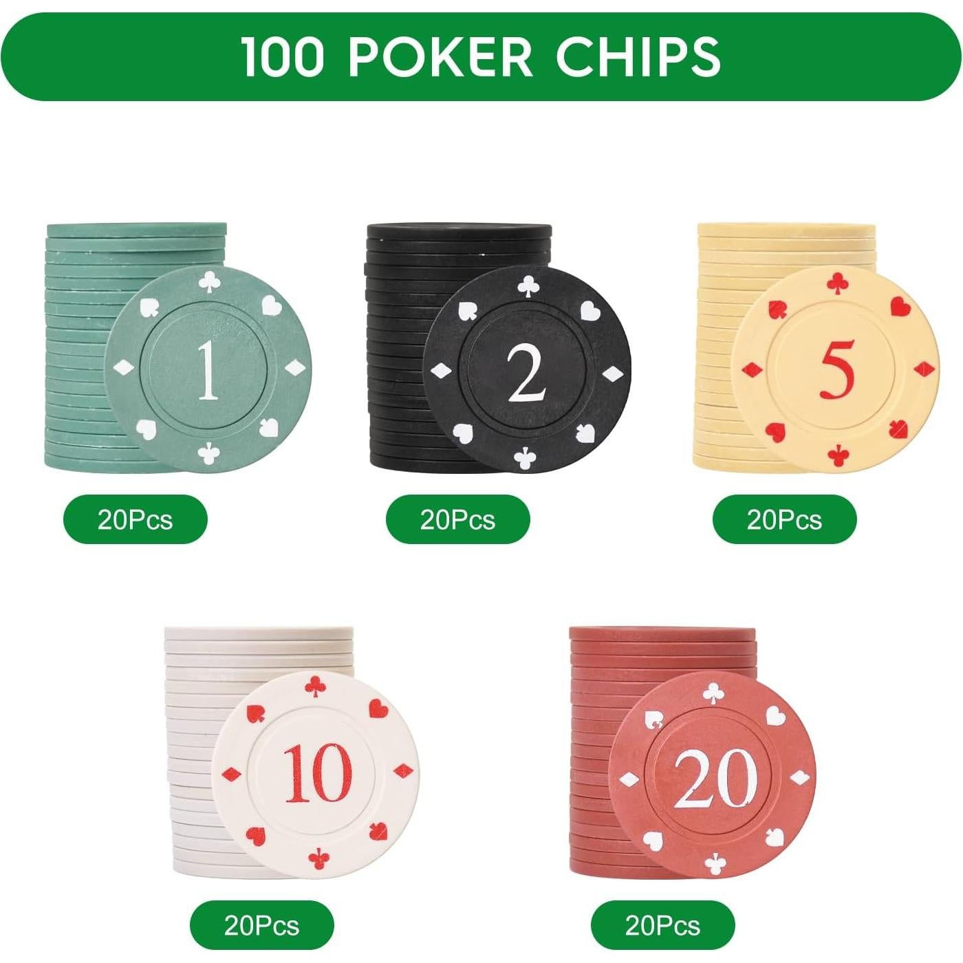 Fichas de Póker WAONIQ 100 Piezas 3.5 cm Colores Variados