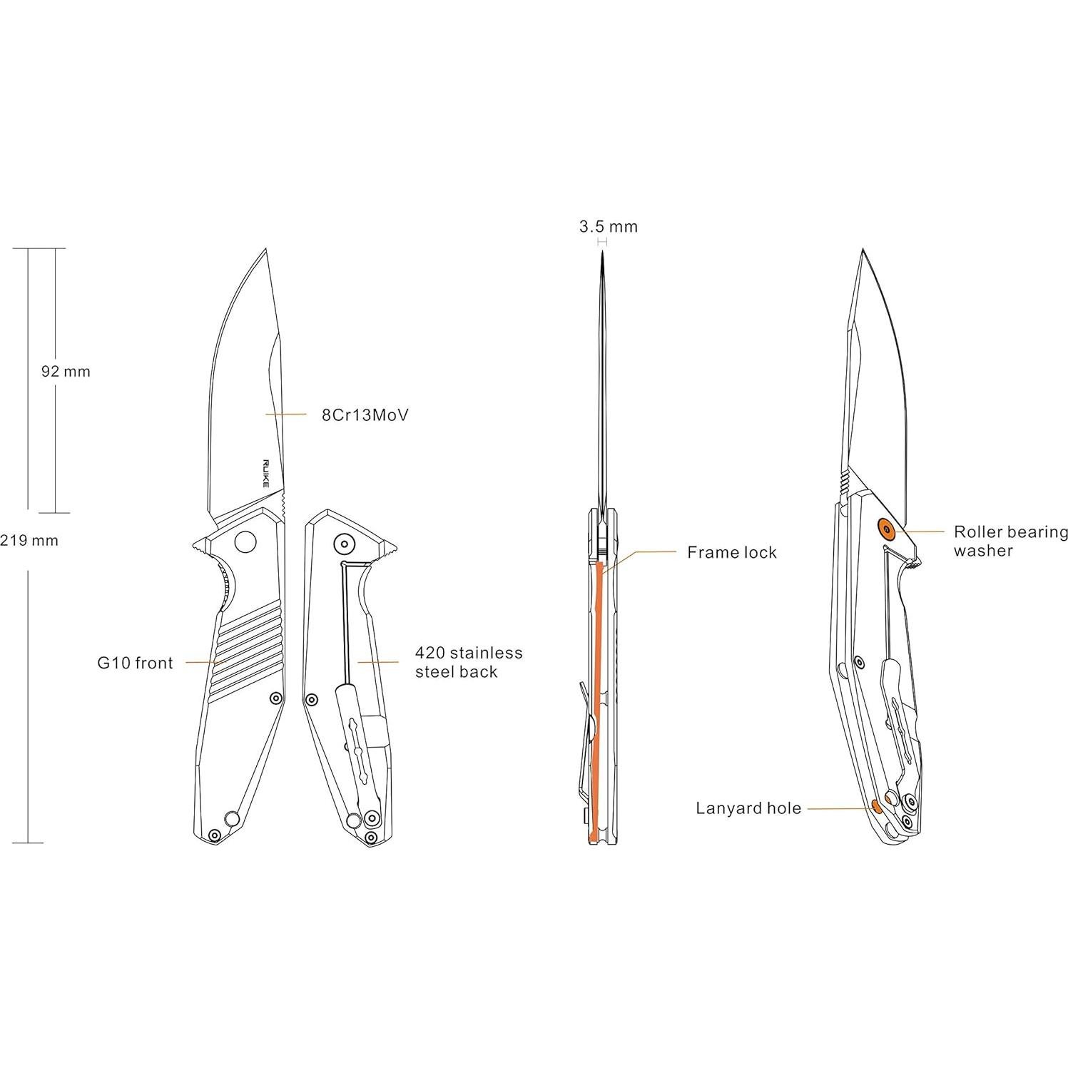 Cuchillo Plegable Ruike P801SF Acero Inoxidable 99mm Camping