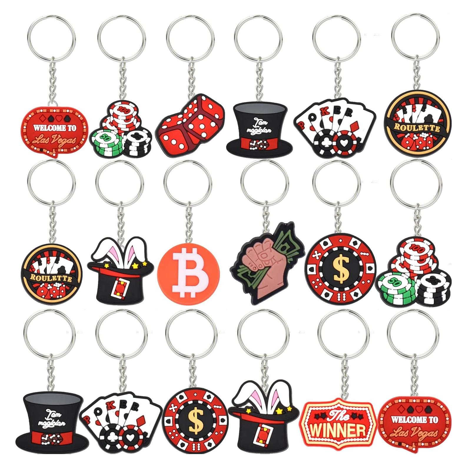 18 Llaveros de Casino Genérico para Fiesta Temática
