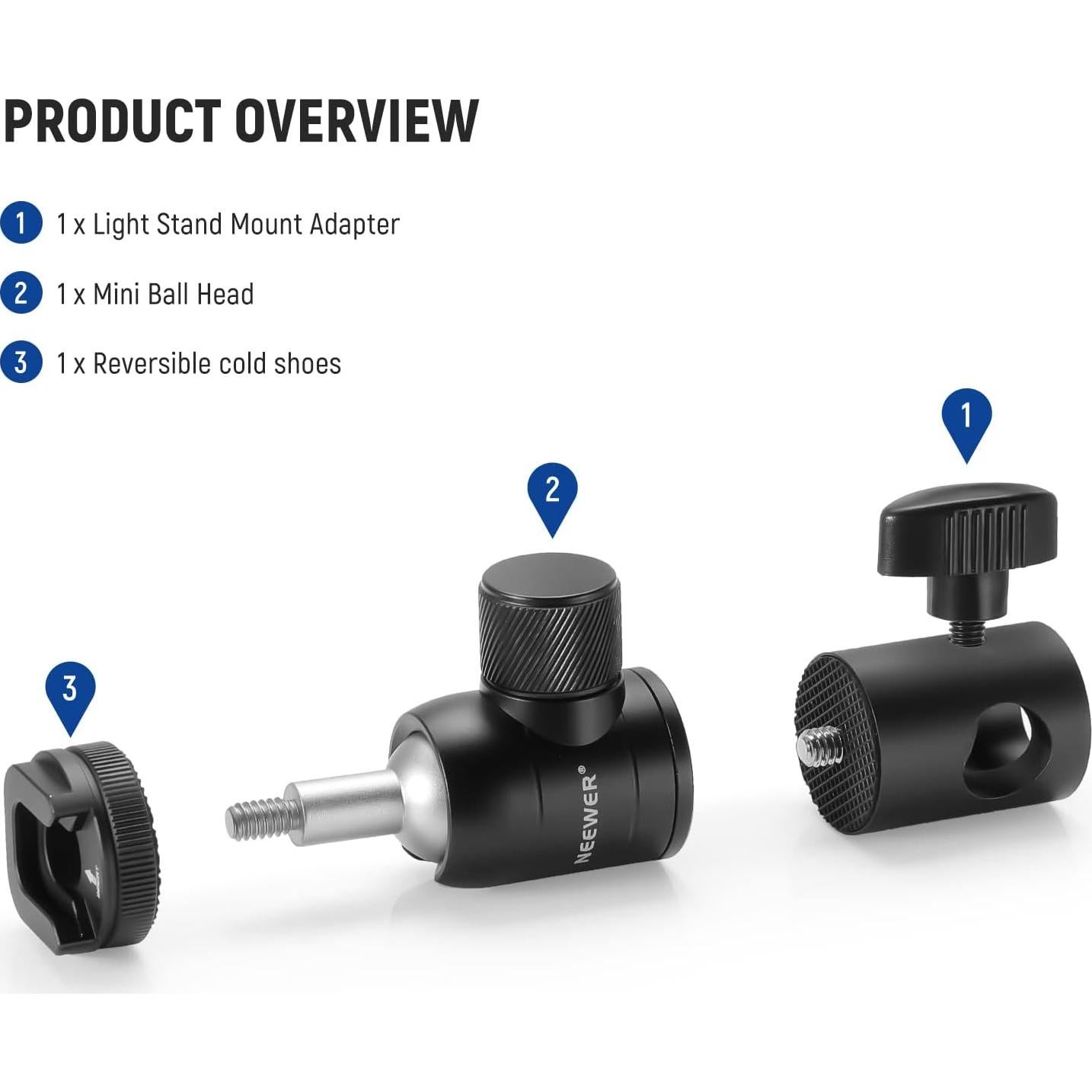 Adaptador de Montaje NEEWER con Cabezal de Bola y Zapata Fría