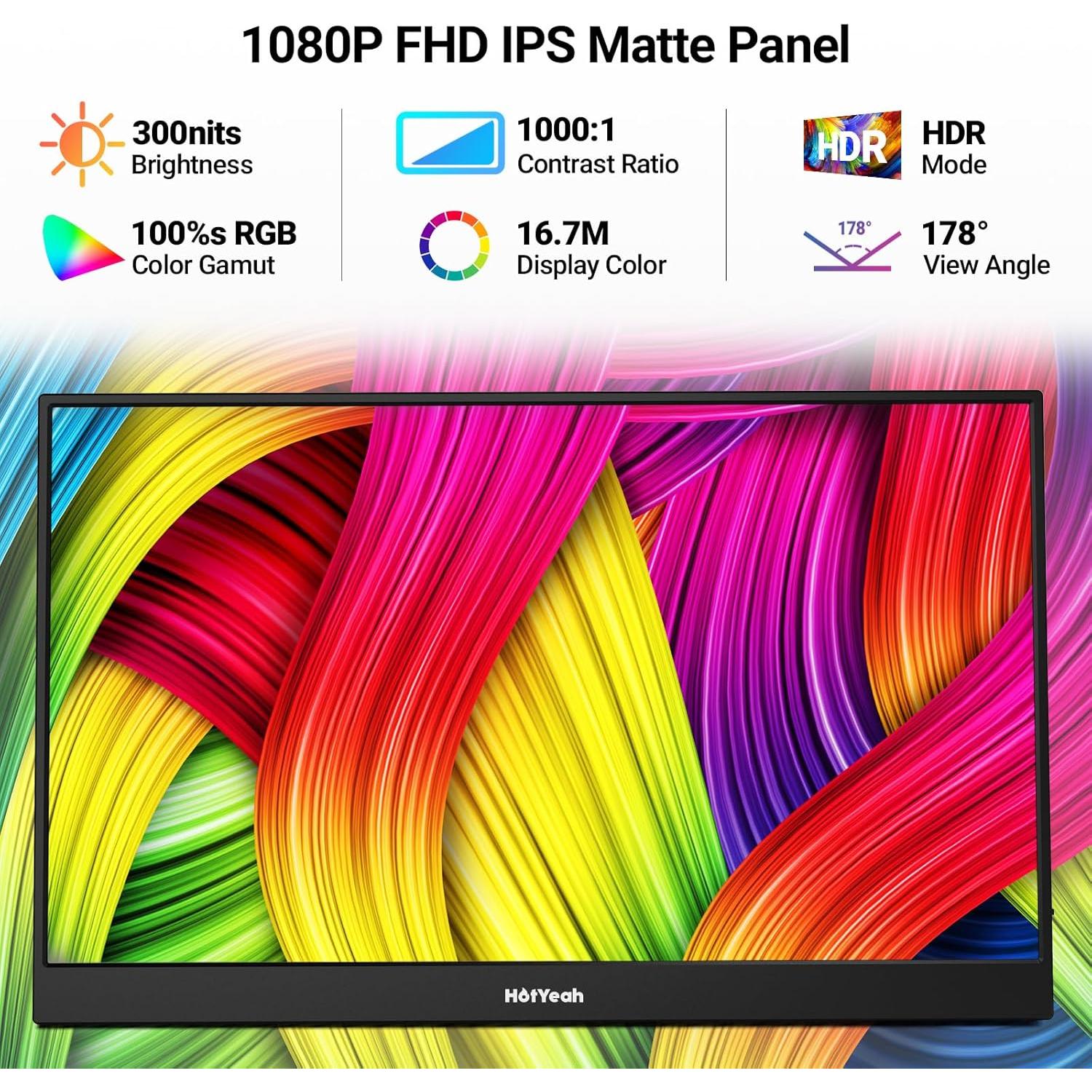 Monitor Táctil HotYeah 15.6" 1080P USB-C HDMI Portátil