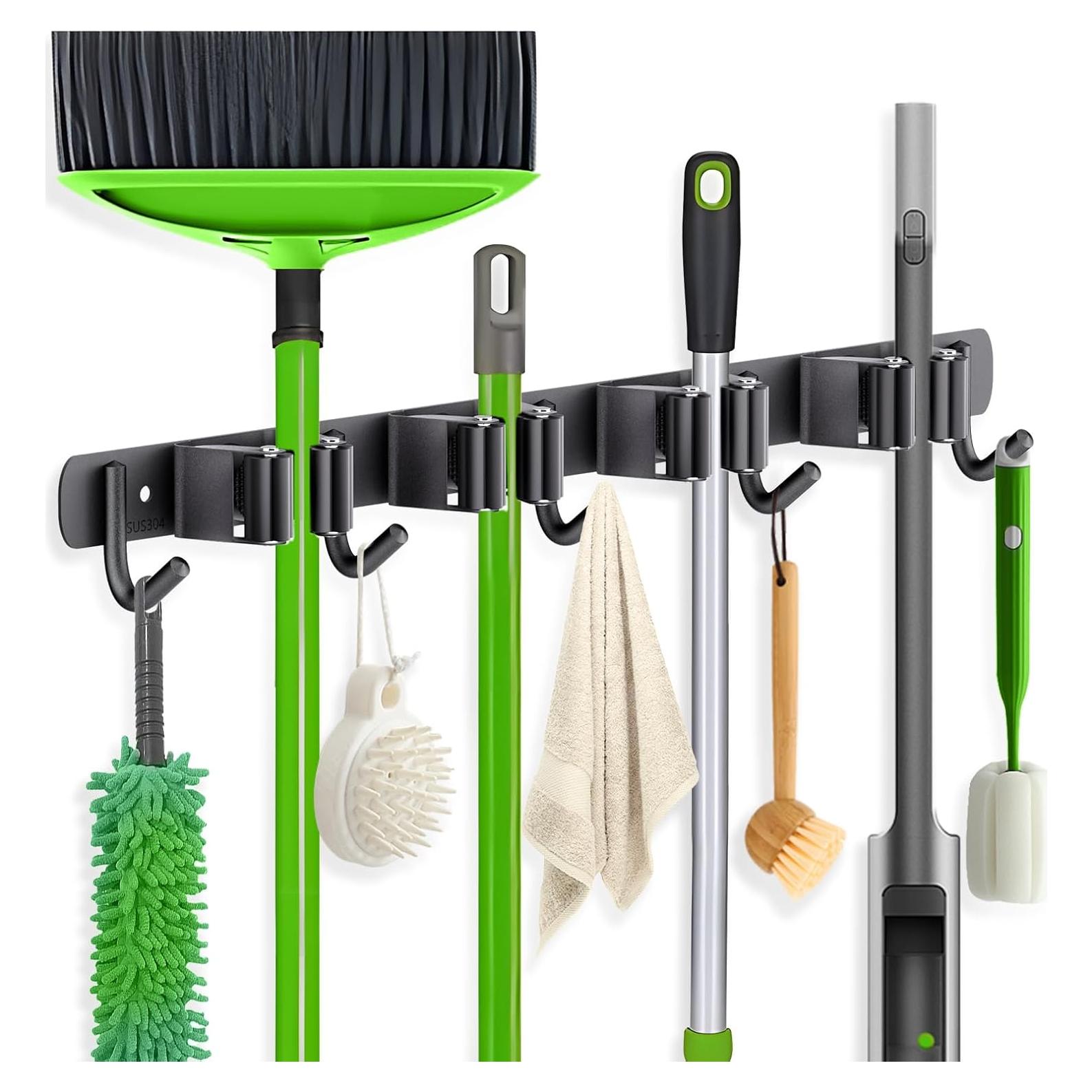 Soporte de Escoba ZONGOOL 4 Estantes 5 Ganchos Montaje Pared