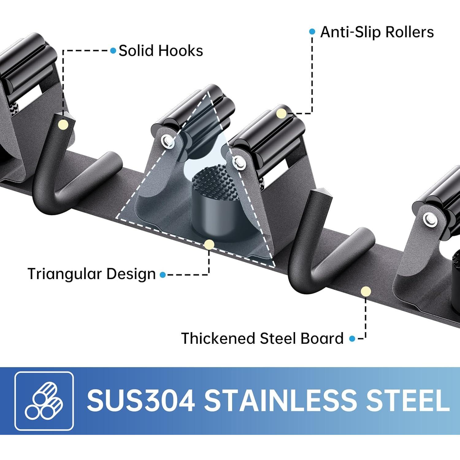 Soporte de Escoba ZONGOOL 4 Estantes 5 Ganchos Montaje Pared