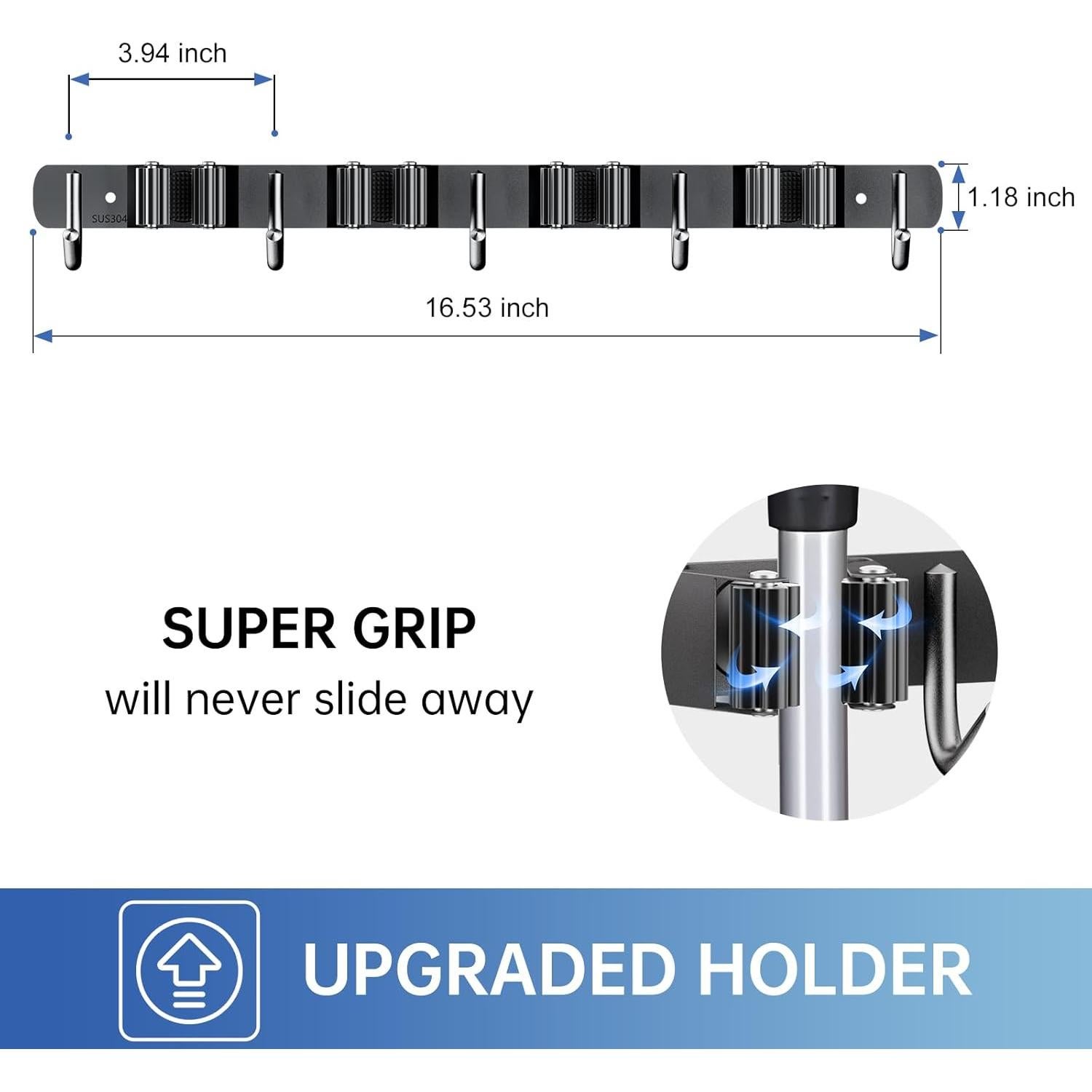 Soporte de Escoba ZONGOOL 4 Estantes 5 Ganchos Montaje Pared