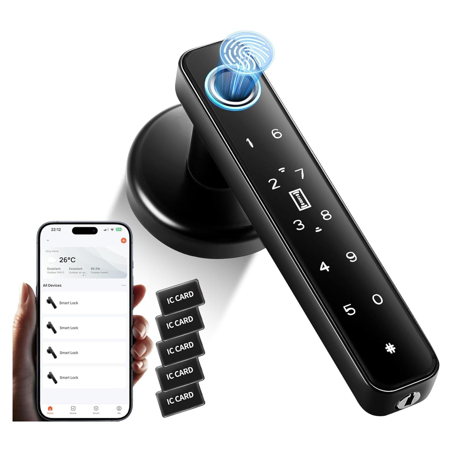 Perilla de puerta inteligente Hutehoute F194K 5 en 1 biométrica