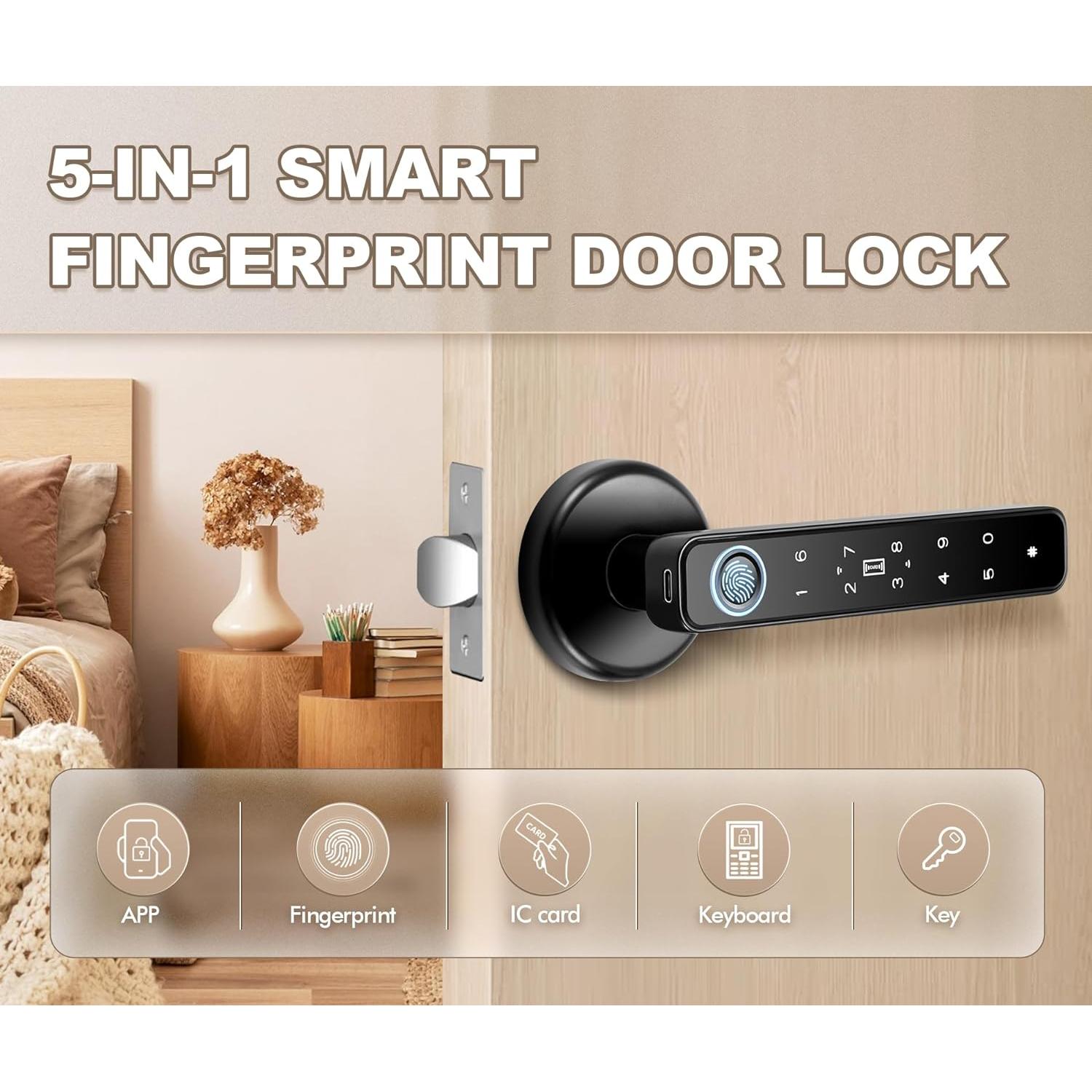 Perilla de puerta inteligente Hutehoute F194K 5 en 1 biométrica