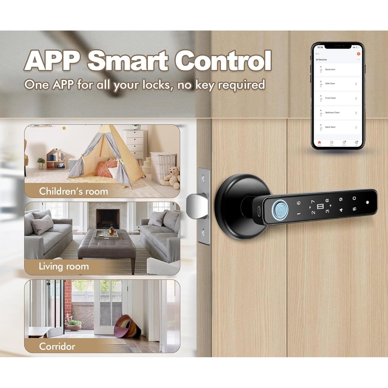 Perilla de puerta inteligente Hutehoute F194K 5 en 1 biométrica