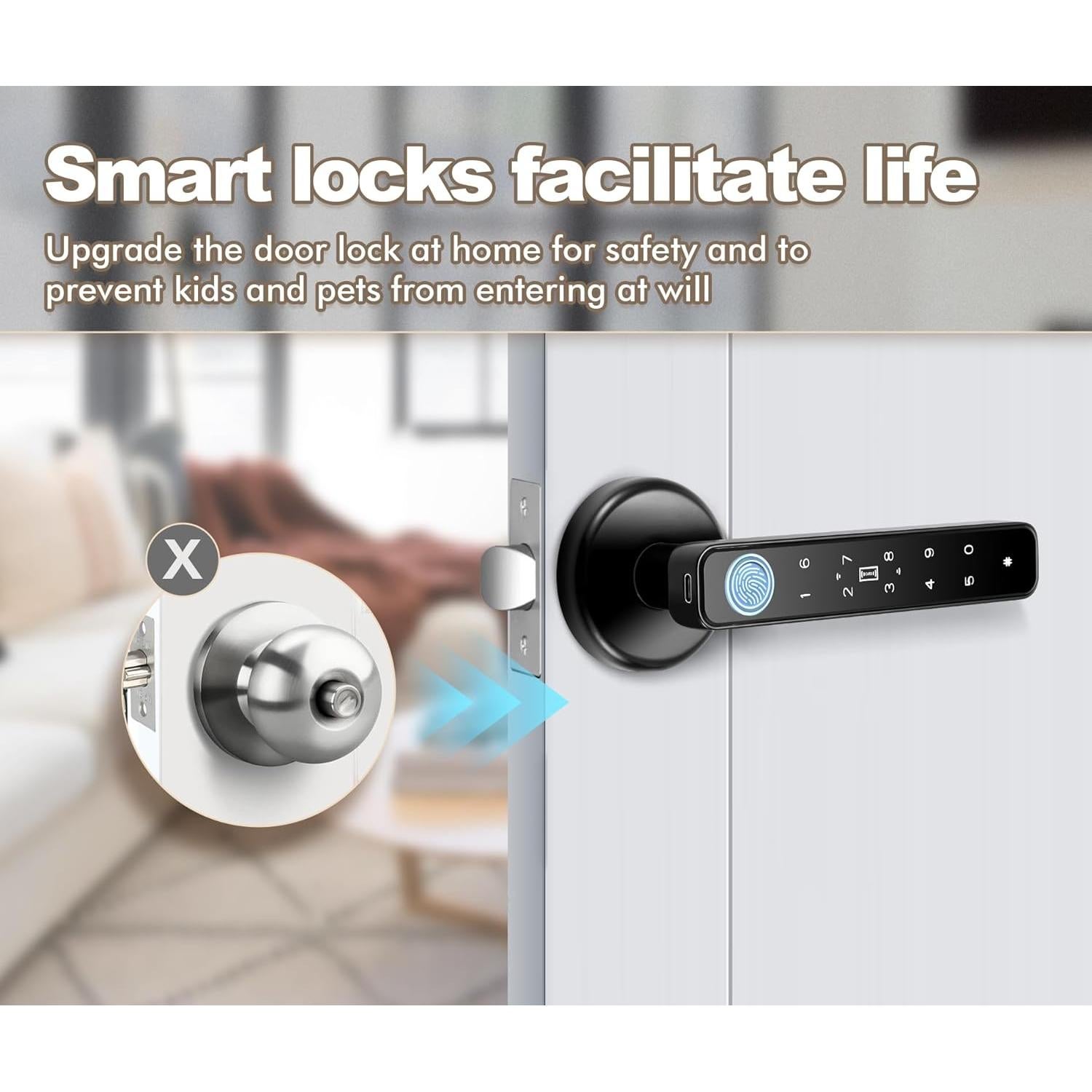 Perilla de puerta inteligente Hutehoute F194K 5 en 1 biométrica