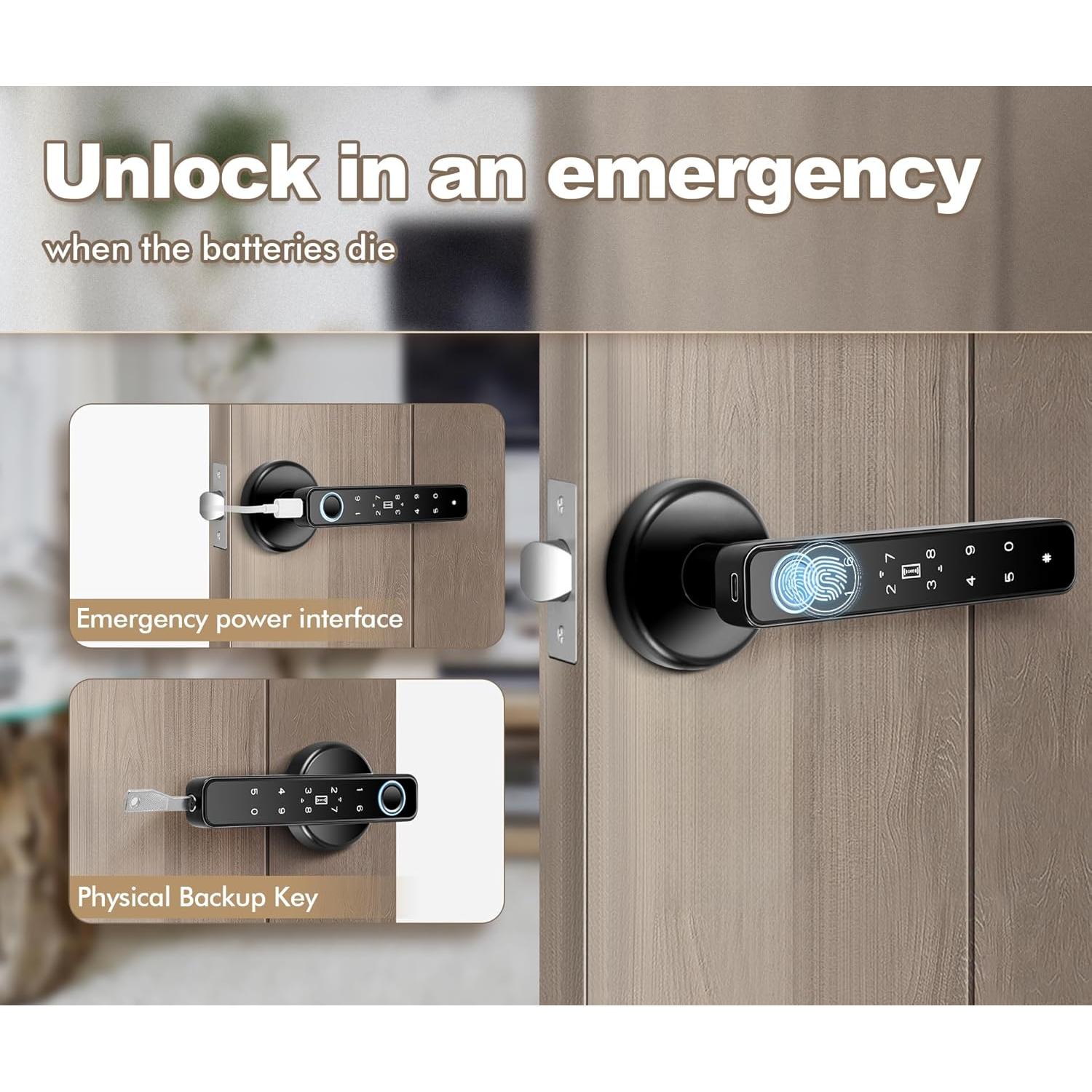 Perilla de puerta inteligente Hutehoute F194K 5 en 1 biométrica