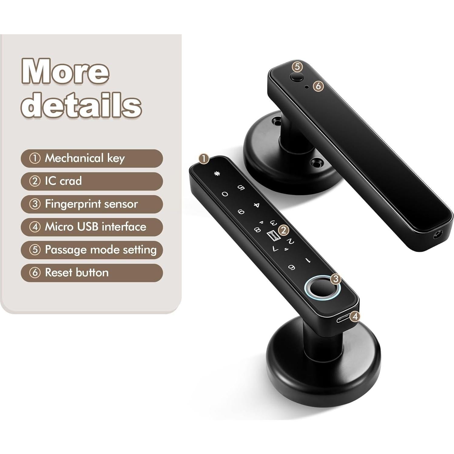 Perilla de puerta inteligente Hutehoute F194K 5 en 1 biométrica