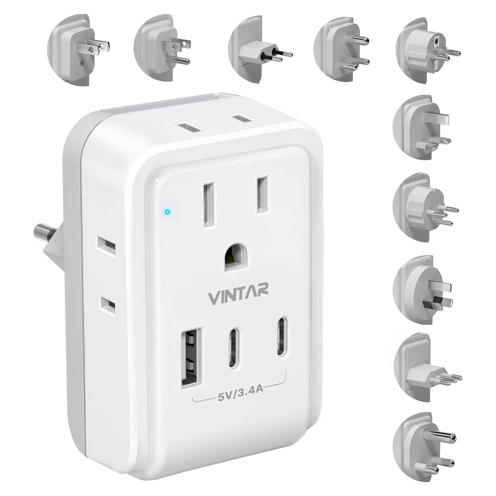 Adaptador de Viaje Universal VINTAR 7-en-1 con 4AC y 3 USB