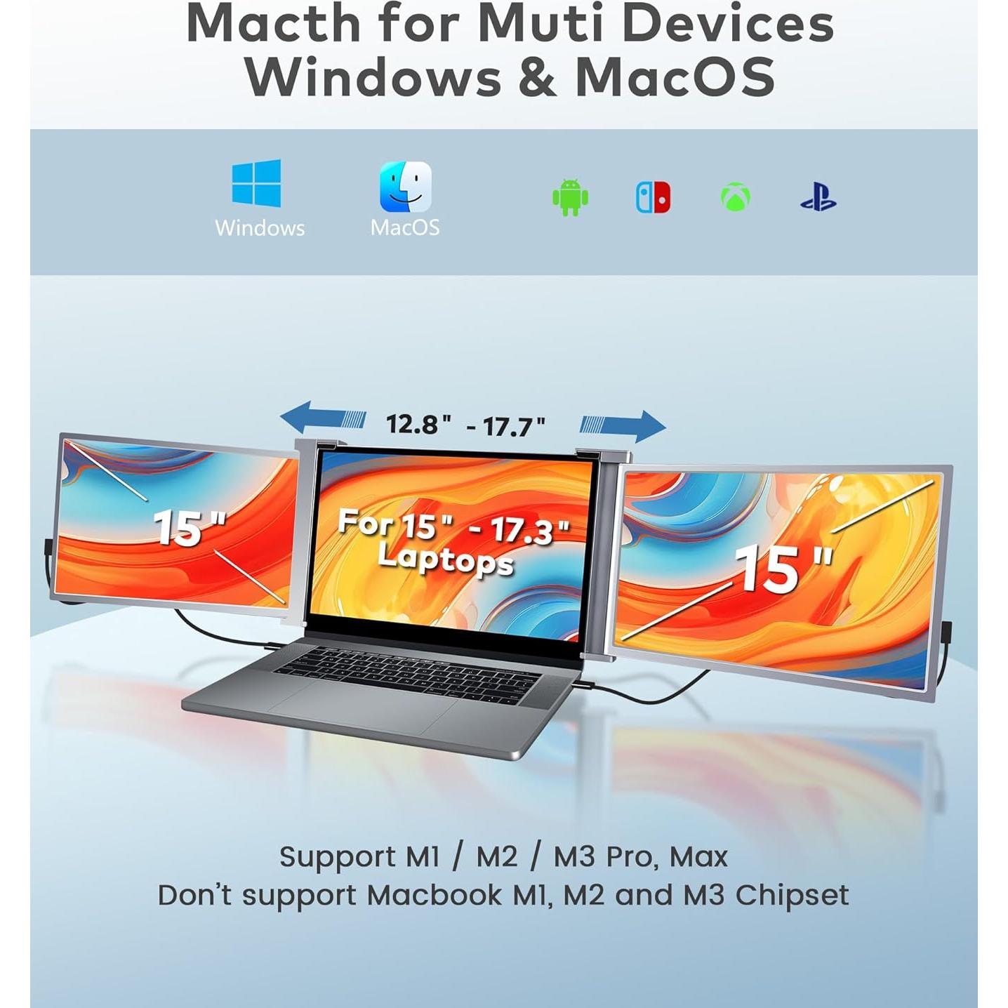 Monitor Triple Portátil FQQ S17 15" 1080P para Laptop