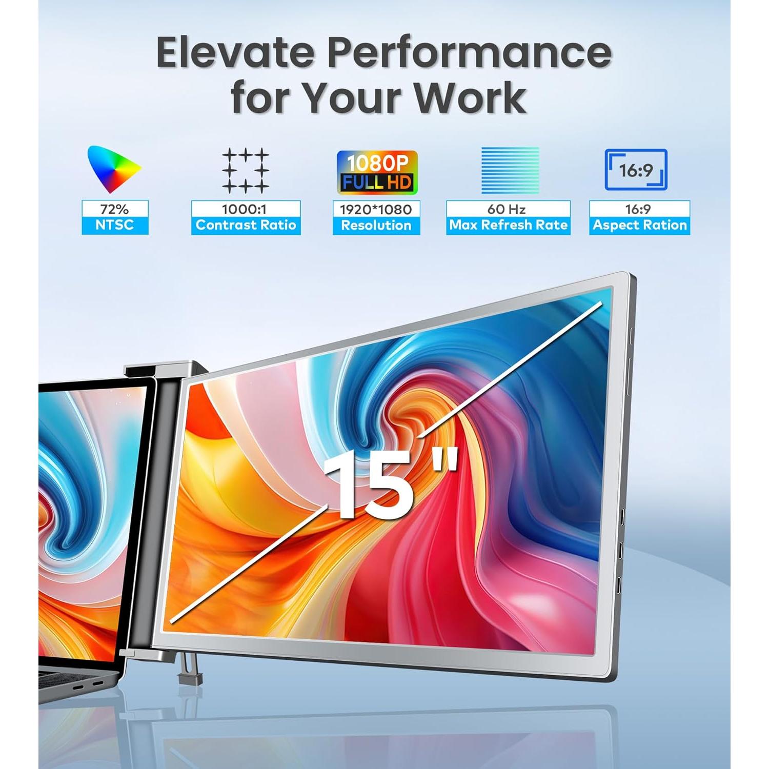 Monitor Triple Portátil FQQ S17 15" 1080P para Laptop