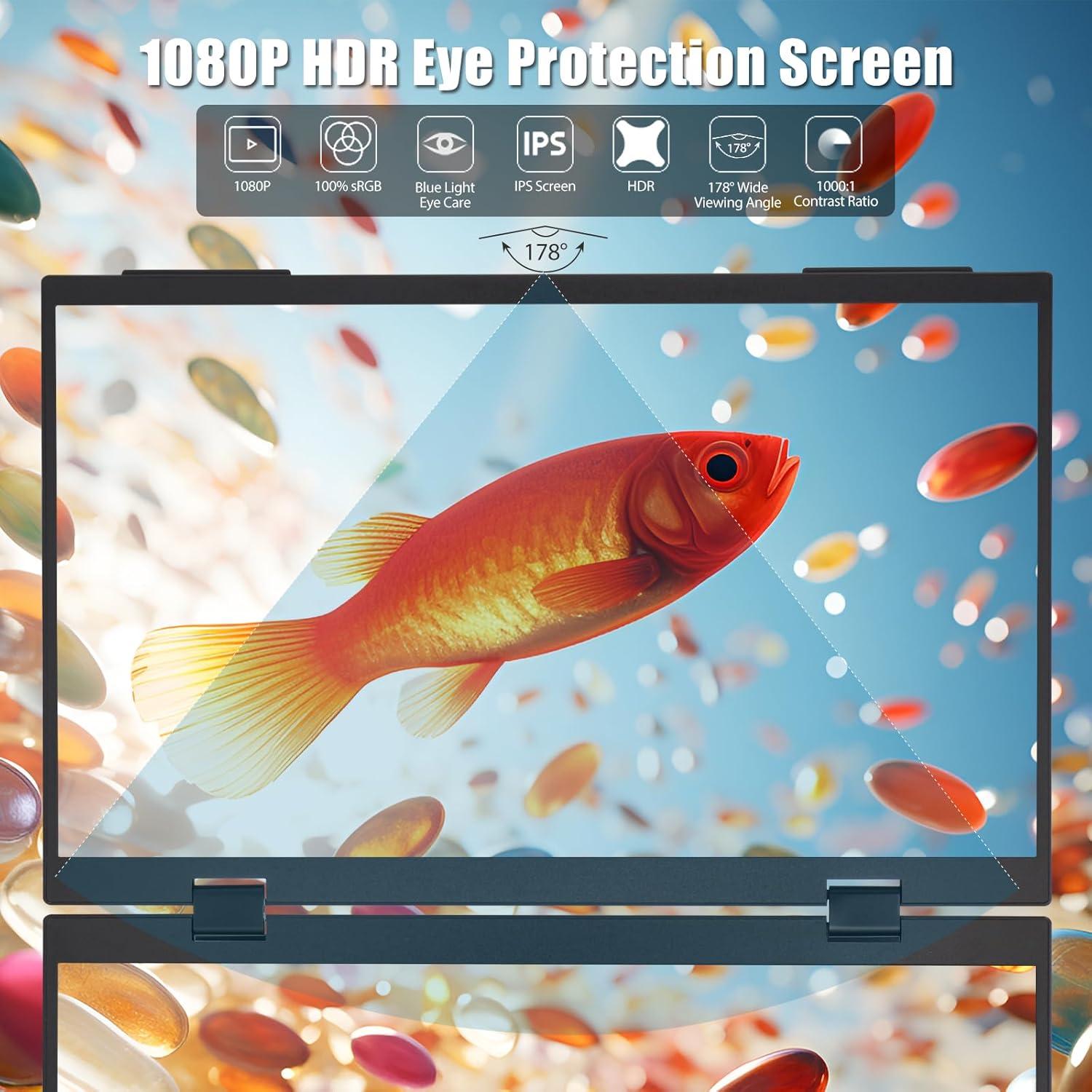 Monitor Doble Portátil HGFRTEE 15.6" FHD Rotación 360