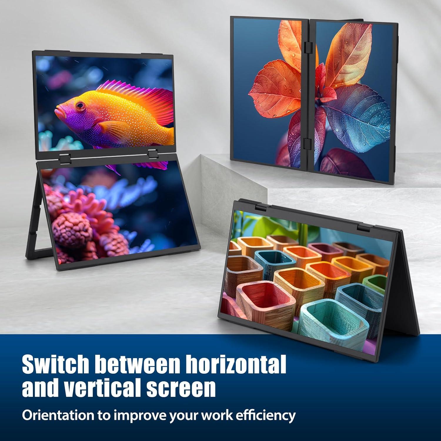 Monitor Doble Portátil HGFRTEE 15.6" FHD Rotación 360