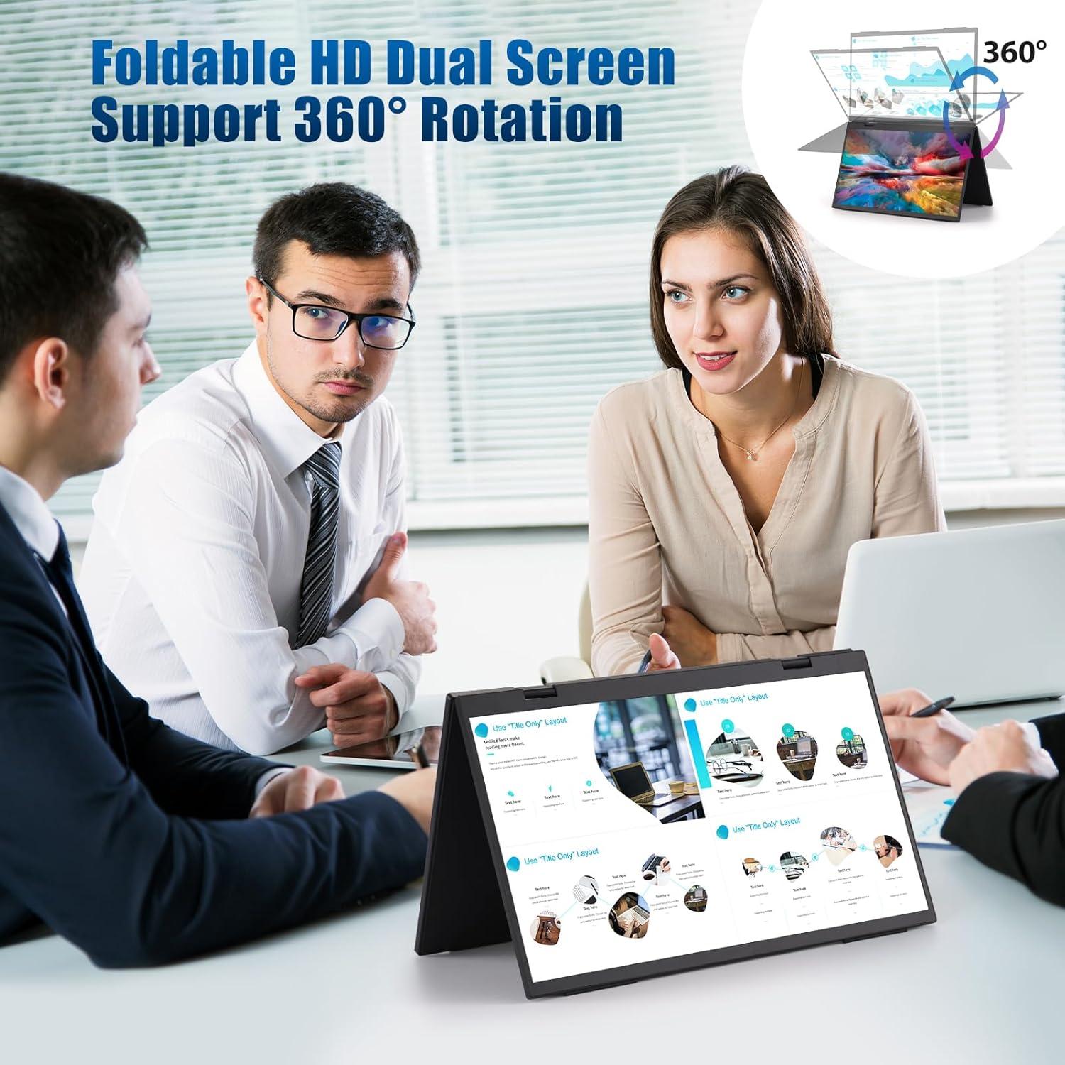 Monitor Doble Portátil HGFRTEE 15.6" FHD Rotación 360