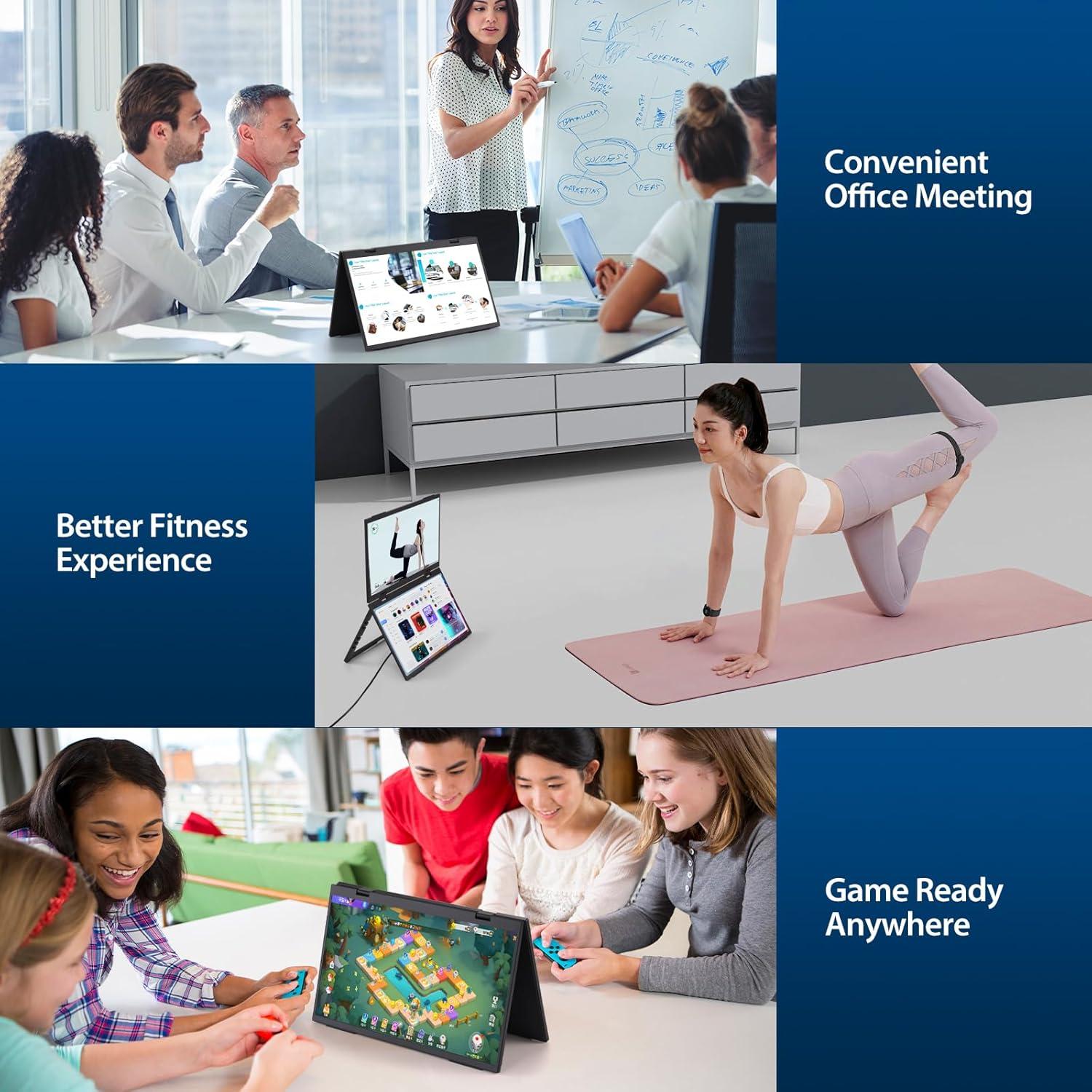 Monitor Doble Portátil HGFRTEE 15.6" FHD Rotación 360