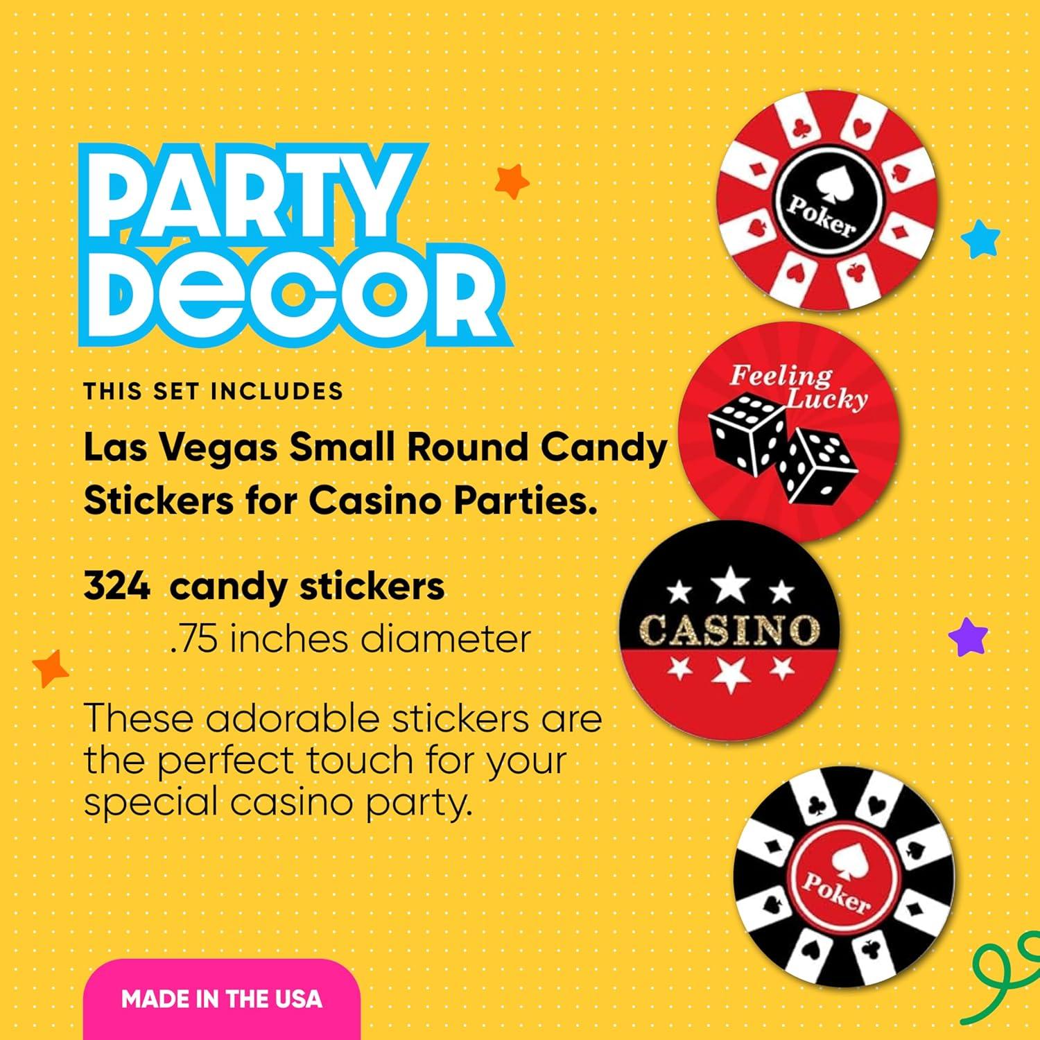 Etiquetas de Caramelo Redondas Big Dot Las Vegas - 324 Pzas