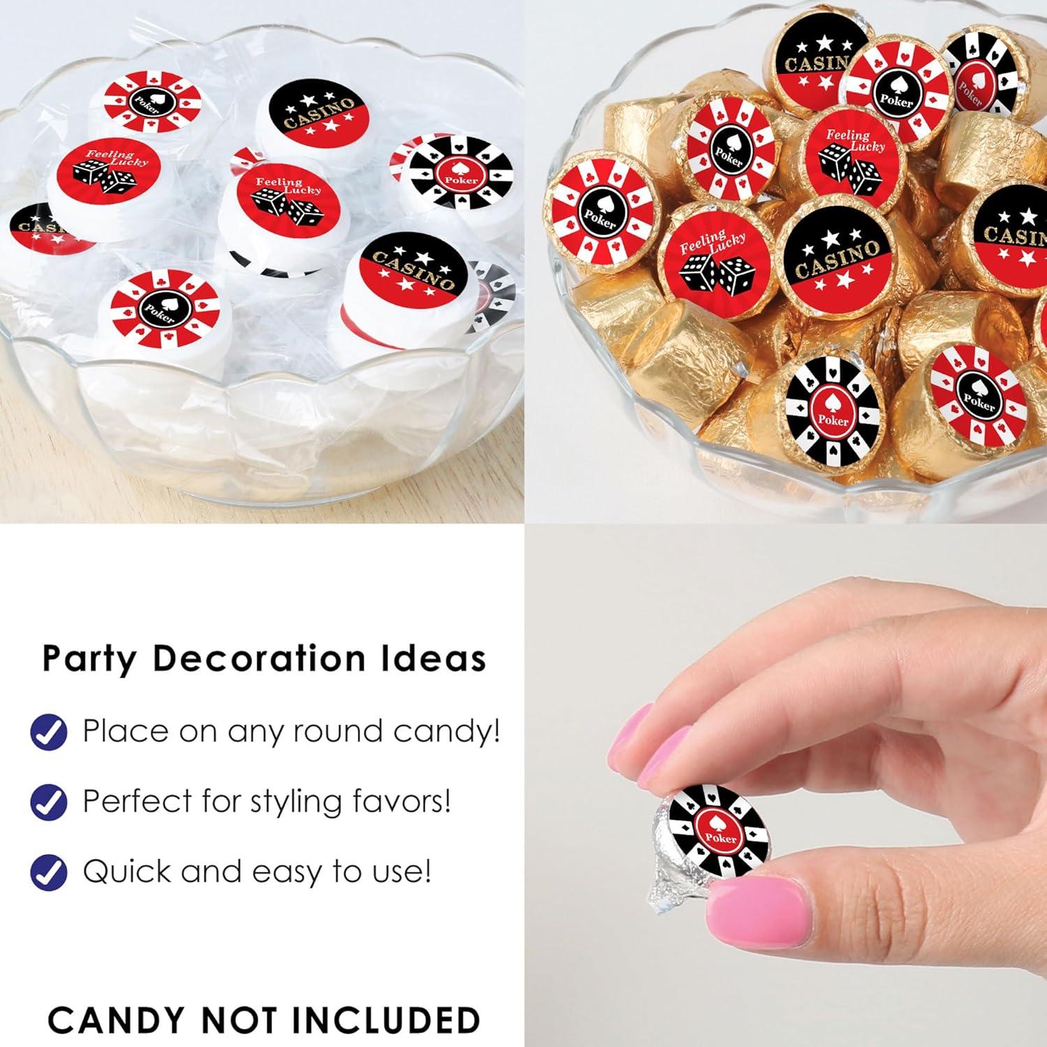 Etiquetas de Caramelo Redondas Big Dot Las Vegas - 324 Pzas