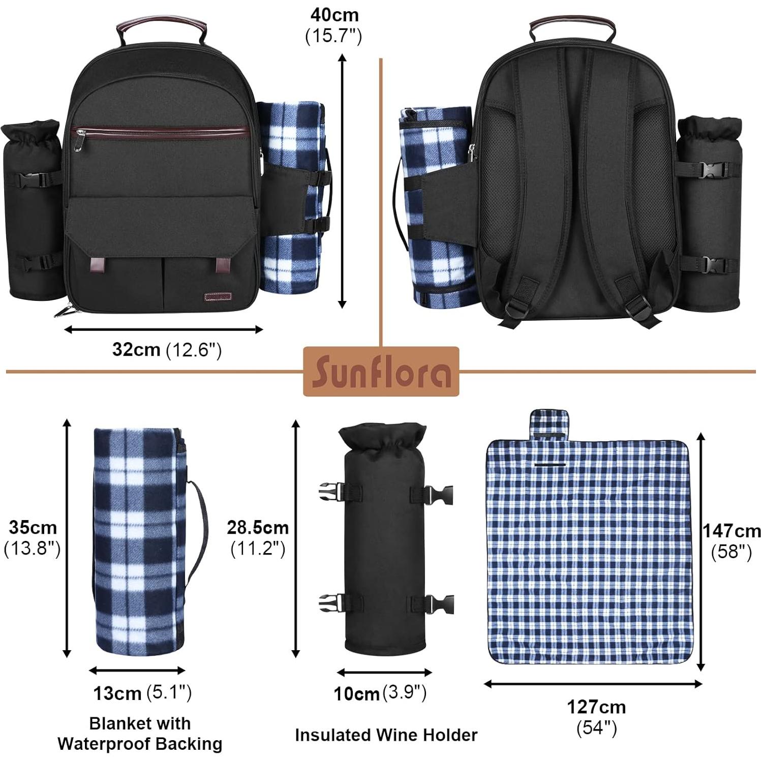 Mochila de Picnic Sunflora para 2 Personas con Enfriador y Manta