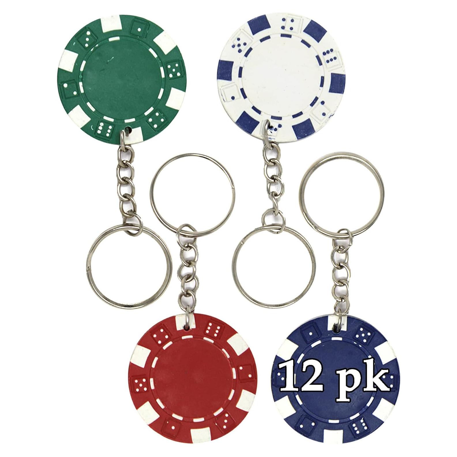 Llaveros de Fichas de Póker - 12 Unidades - Souvenirs Fiesta Casino