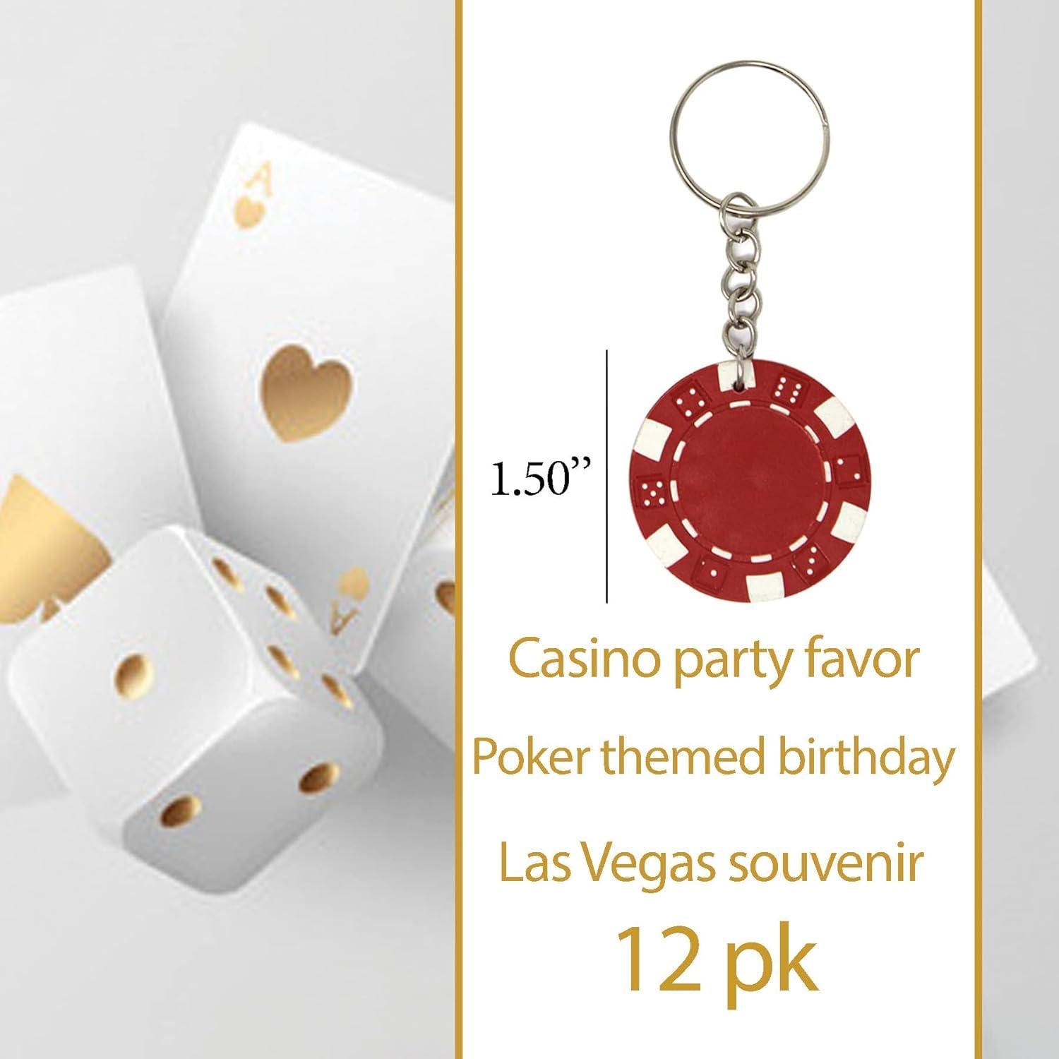 Llaveros de Fichas de Póker - 12 Unidades - Souvenirs Fiesta Casino