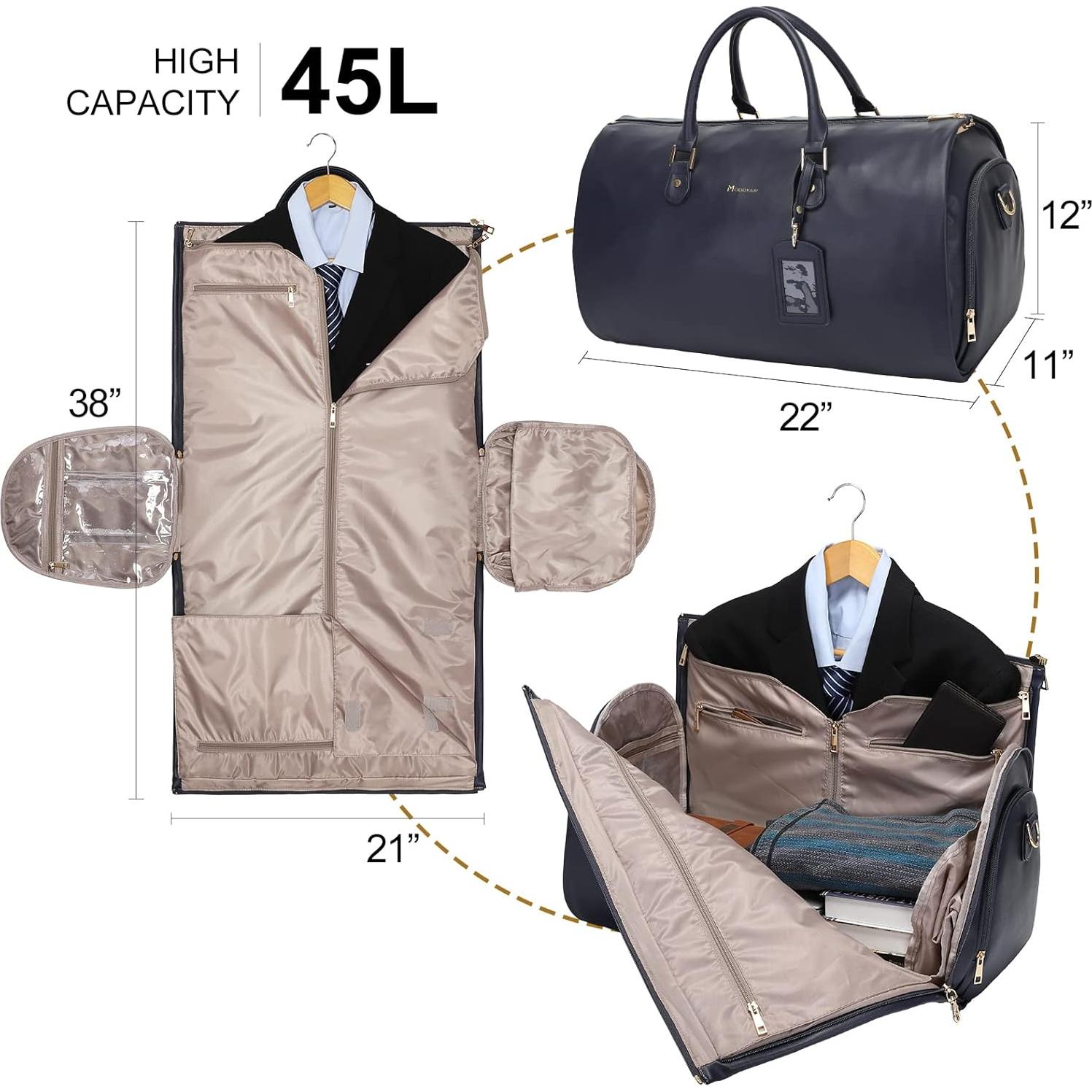 Bolsa de Ropa Colgante Modoker 2 en 1 Duffle Cuero PU Azul