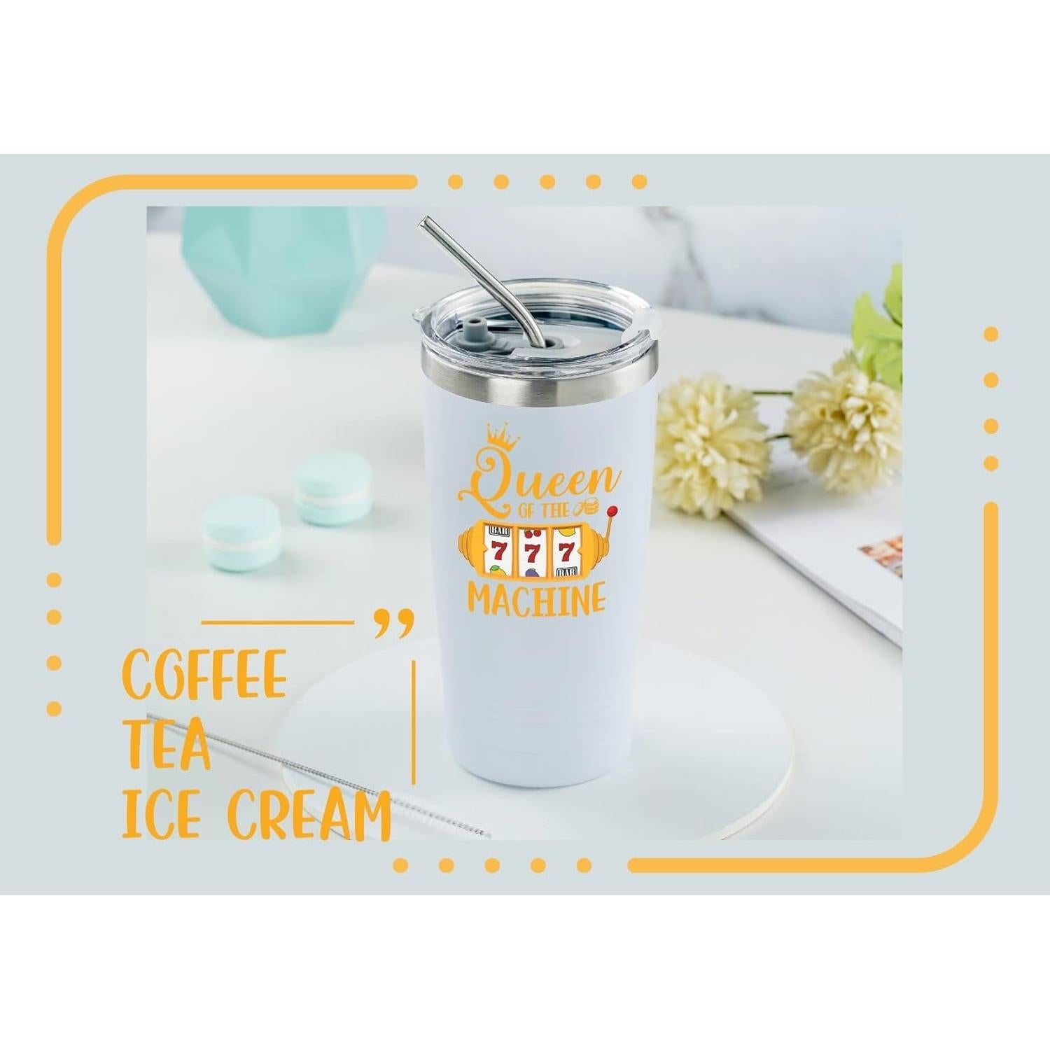 Vaso de Acero Inoxidable Onebttl 591 ml Blanco con Popote