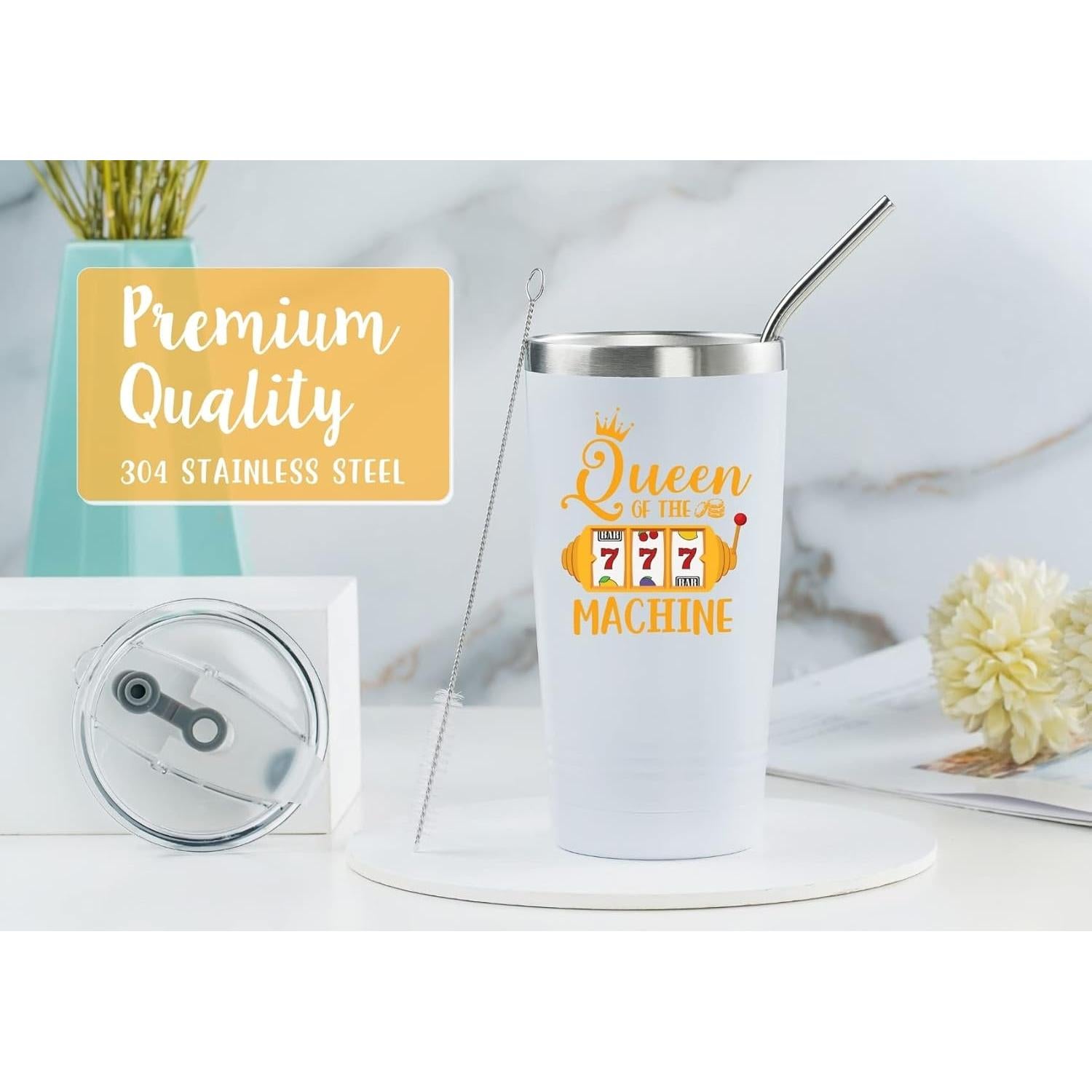 Vaso de Acero Inoxidable Onebttl 591 ml Blanco con Popote