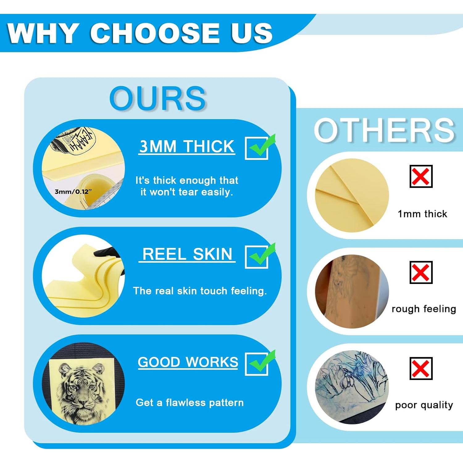 Piel de Práctica para Tatuaje Emalla 3mm 10Pcs Doble Cara 18.8x14.2cm