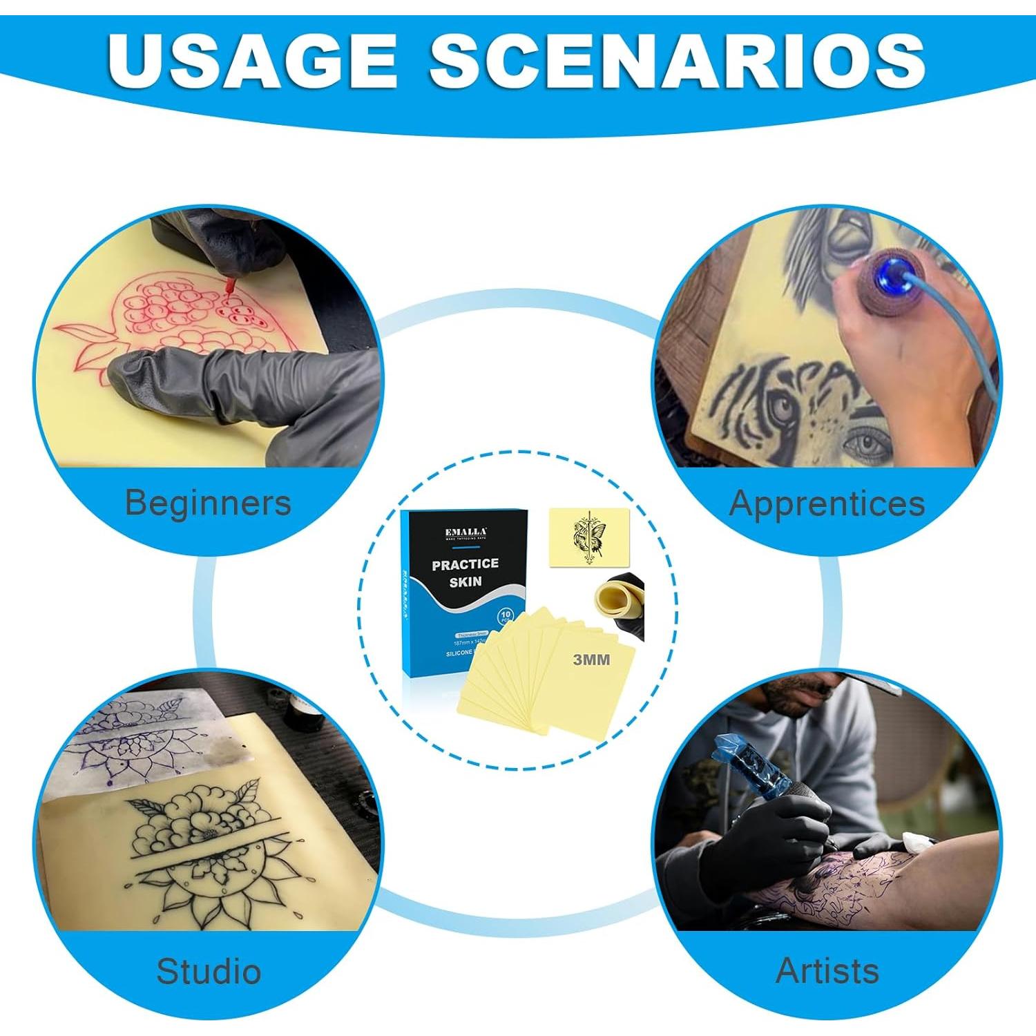 Piel de Práctica para Tatuaje Emalla 3mm 10Pcs Doble Cara 18.8x14.2cm