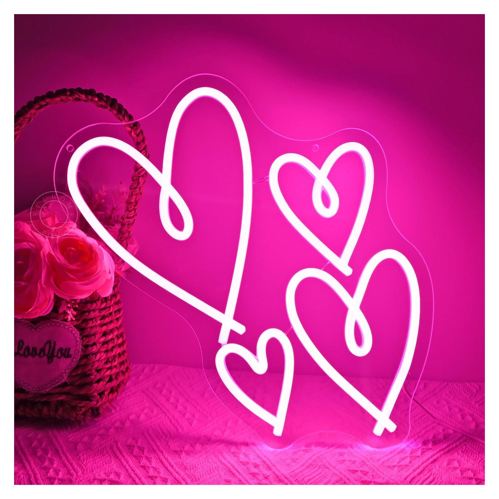 Letrero de Neón LED Rosa Corazón SYLHOME 40x26 cm USB