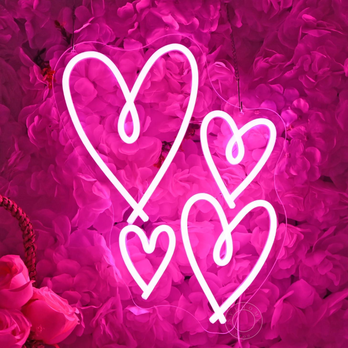 Letrero de Neón LED Rosa Corazón SYLHOME 40x26 cm USB