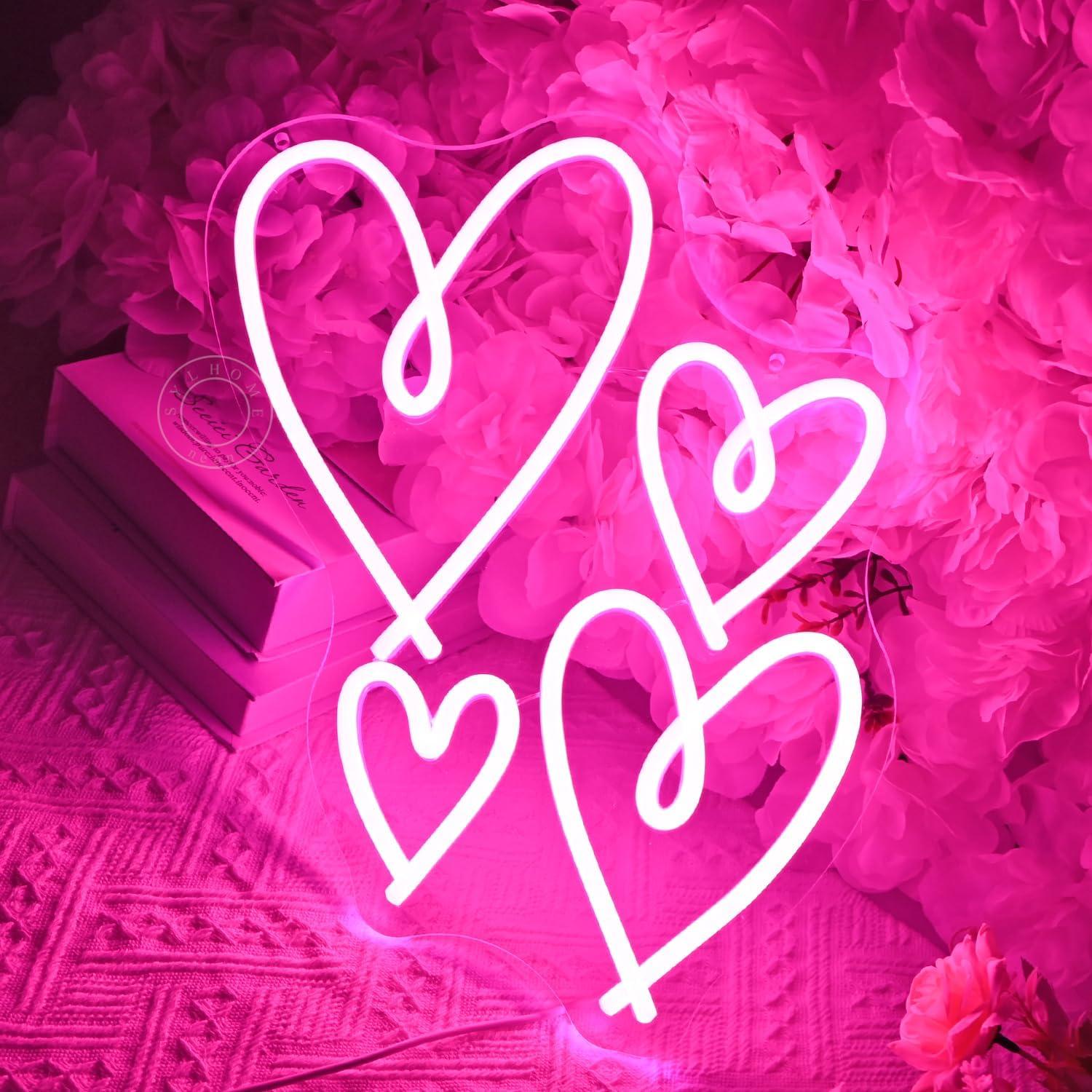 Letrero de Neón LED Rosa Corazón SYLHOME 40x26 cm USB