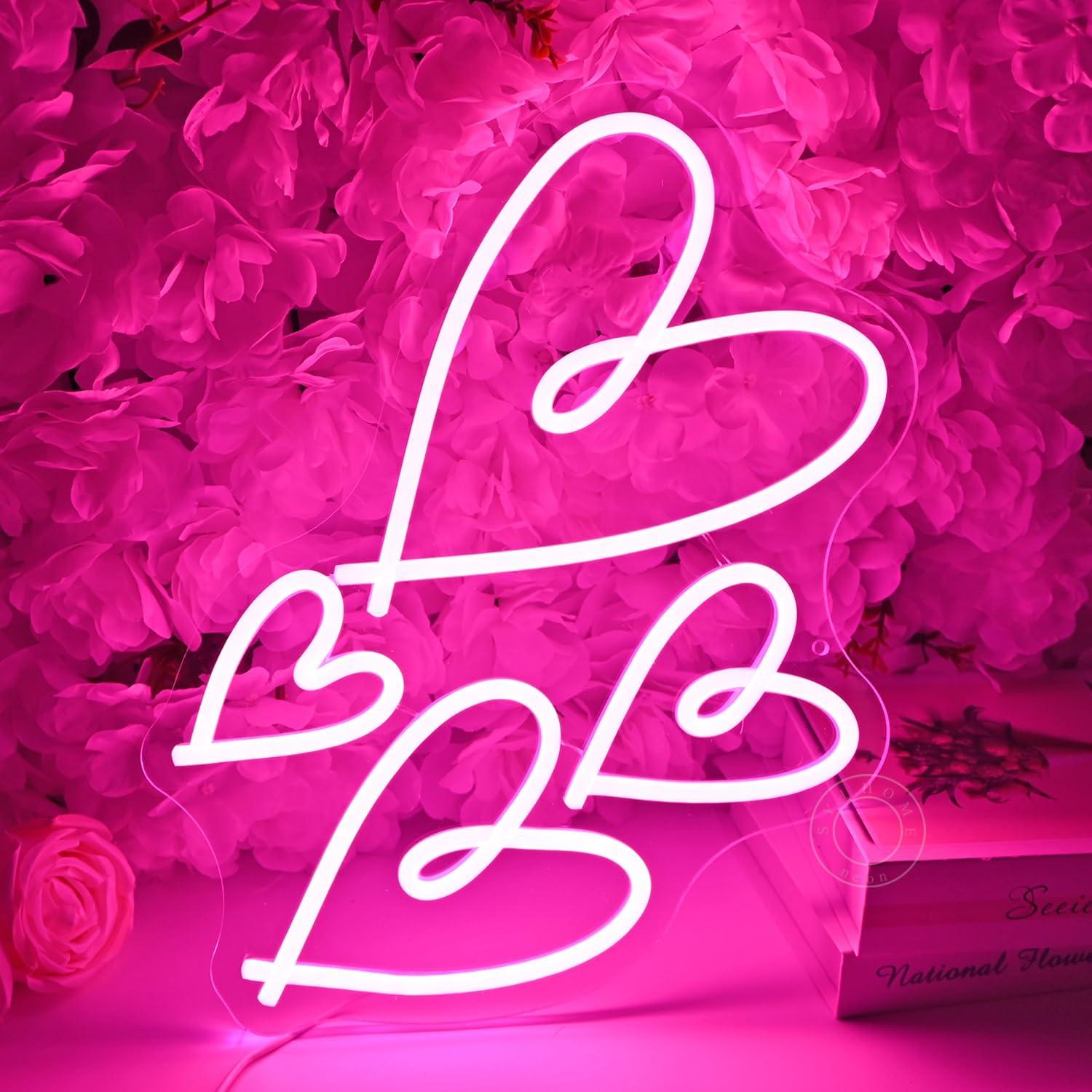 Letrero de Neón LED Rosa Corazón SYLHOME 40x26 cm USB