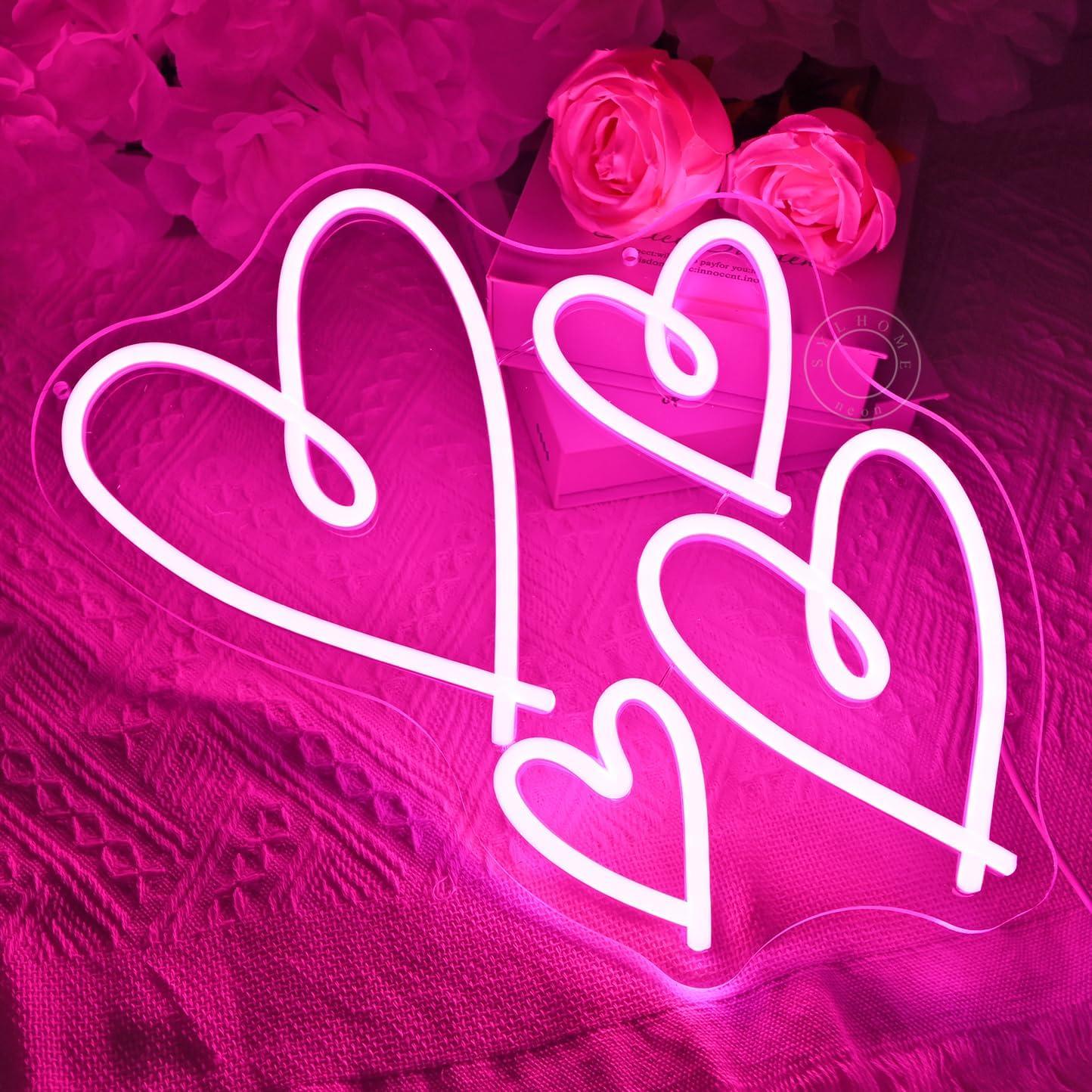 Letrero de Neón LED Rosa Corazón SYLHOME 40x26 cm USB