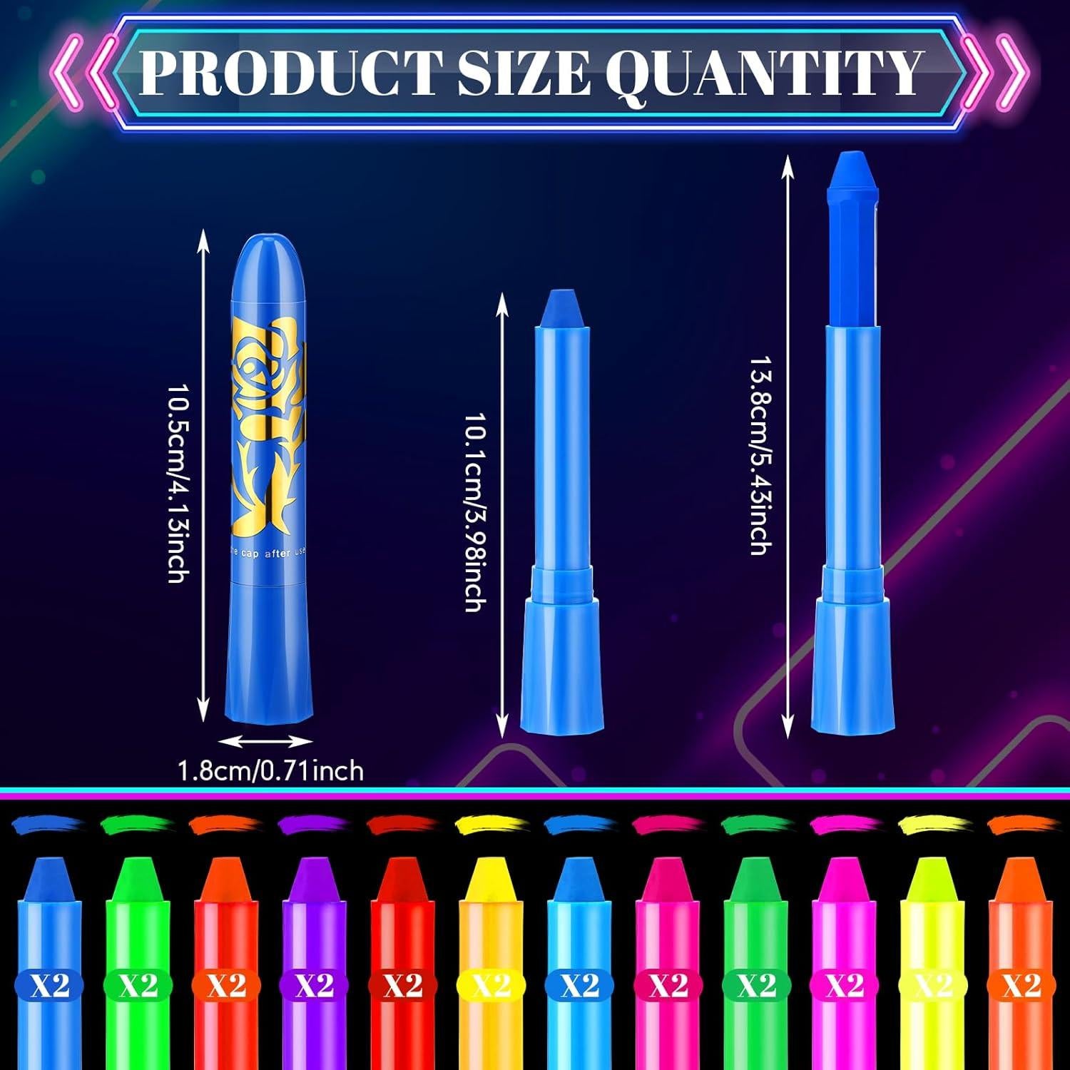 Kit de Pintura Facial Neón 24 Pcs Handepo para Cuerpo y Cara