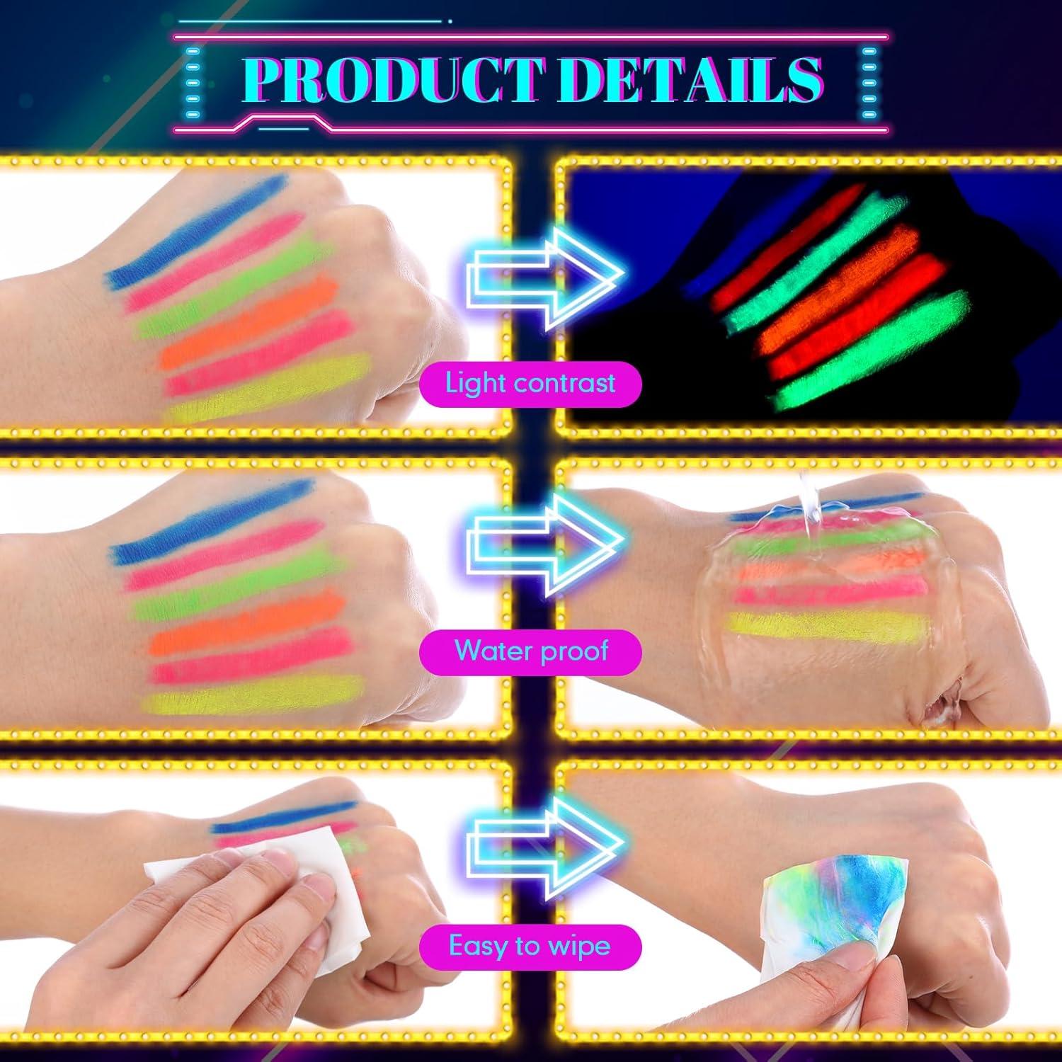 Kit de Pintura Facial Neón 24 Pcs Handepo para Cuerpo y Cara