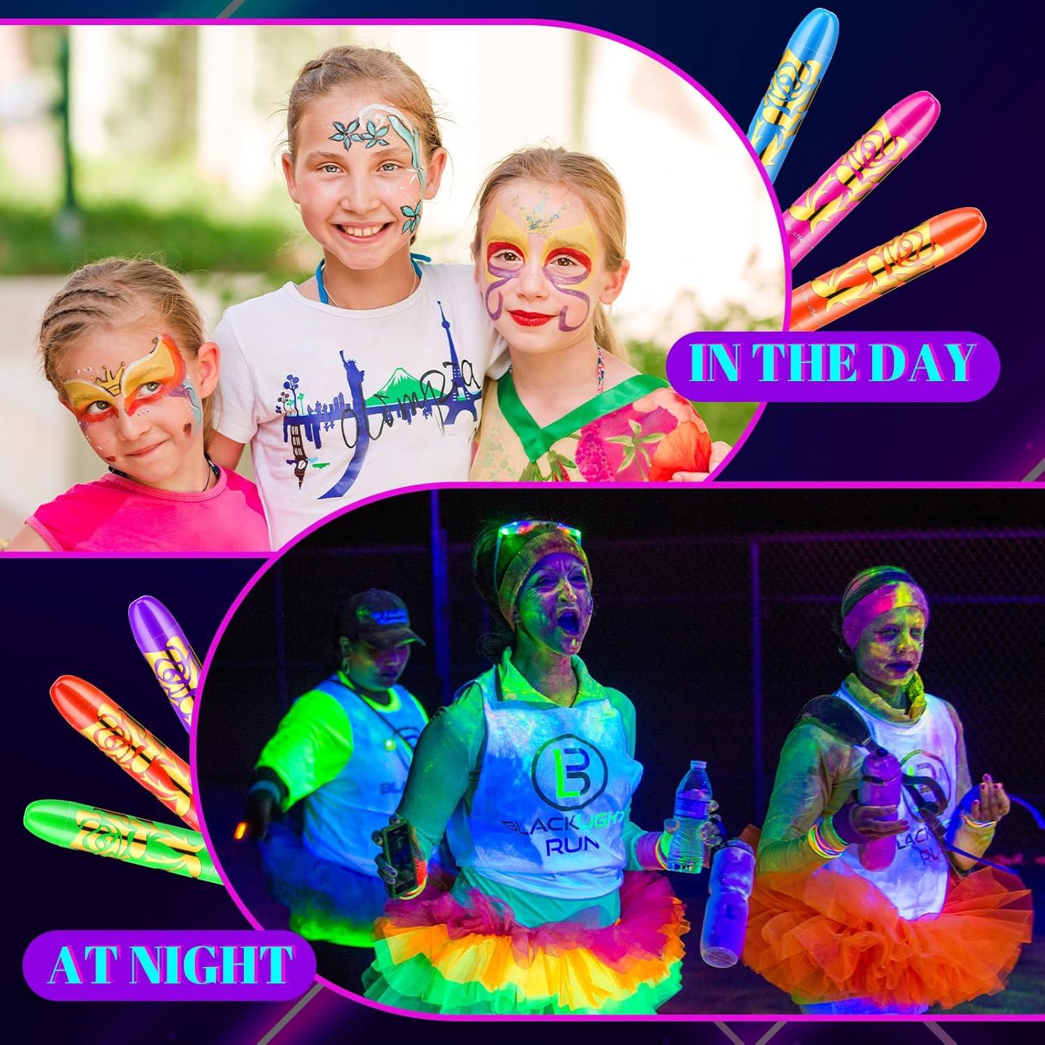 Kit de Pintura Facial Neón 24 Pcs Handepo para Cuerpo y Cara