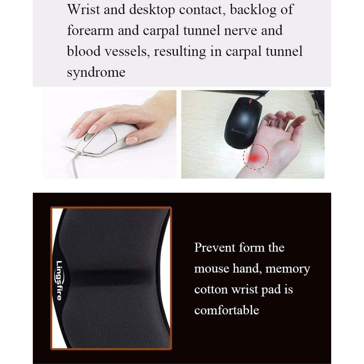 Reposamuñecas Ergonómico LINGSFIRE Espuma Viscoelástica Negro