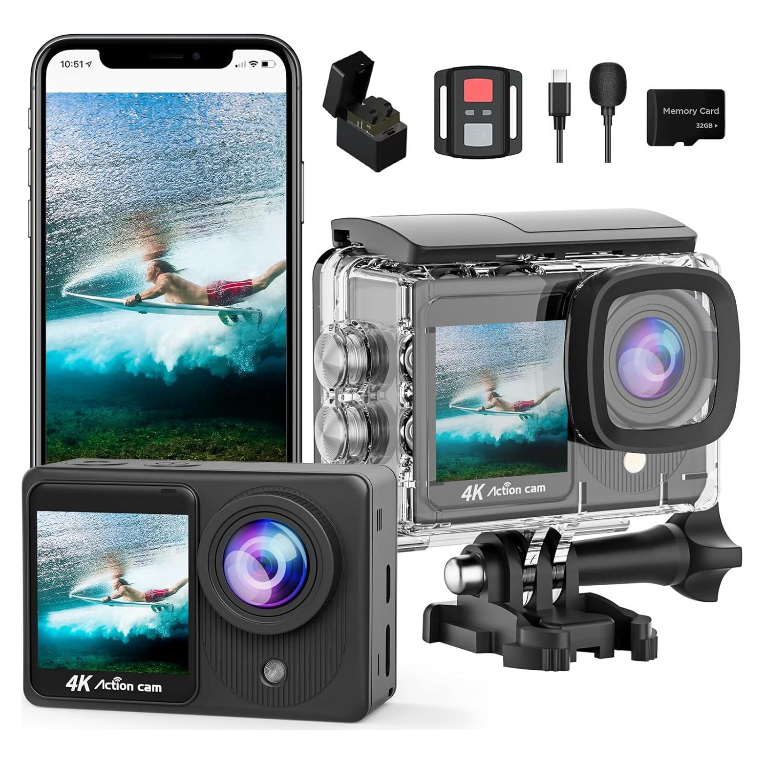 Cámara de Acción Yolansin 4K 20MP Pantalla Dual Accesorios