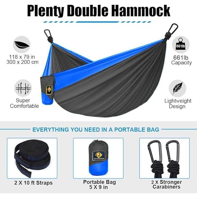 Hamaca Doble de Camping Qevooon 210T Nylon 299.37 kg