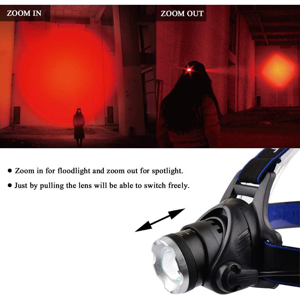 Linterna Frontal LED Roja GaiGaiMall Zoomable 3 Modos Resistente Agua
