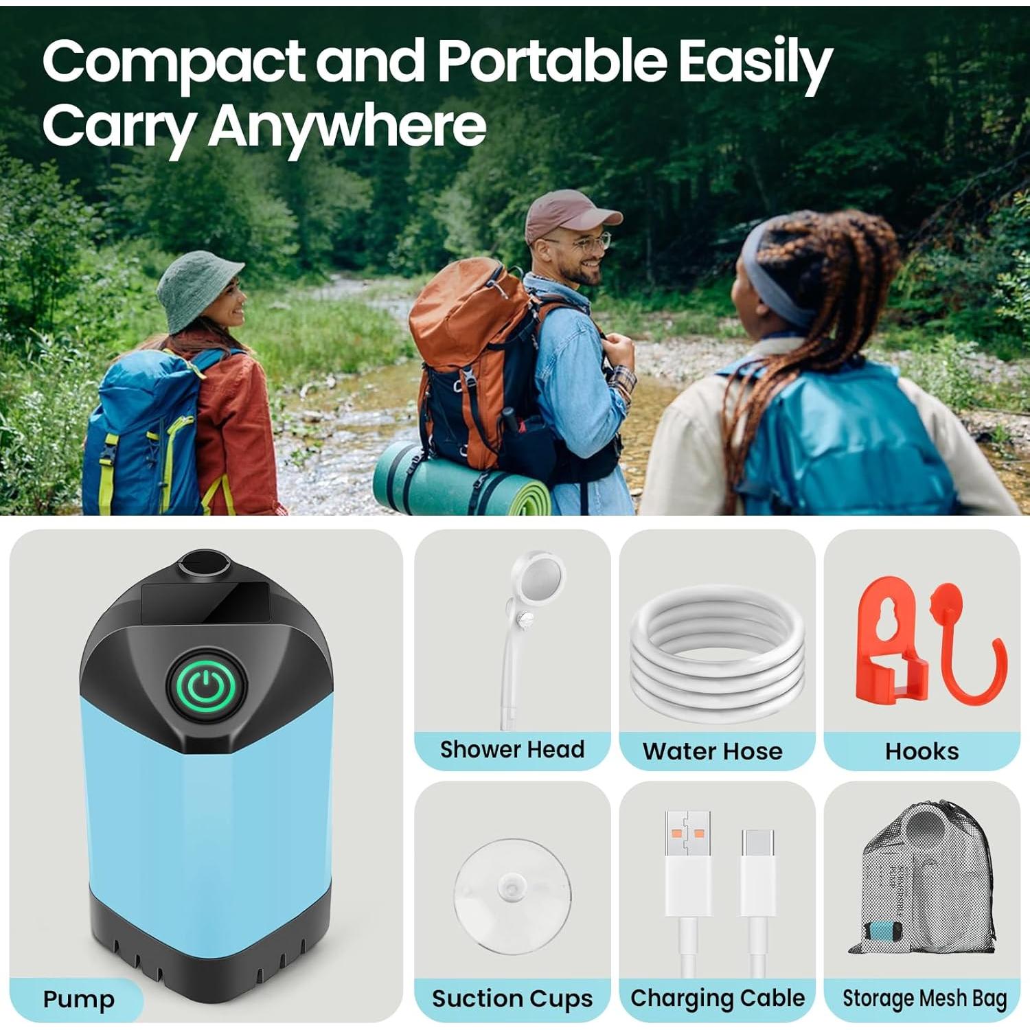 Ducha Portátil Barong Yekhna BYCP 7800mAh 3 Modos IPX7