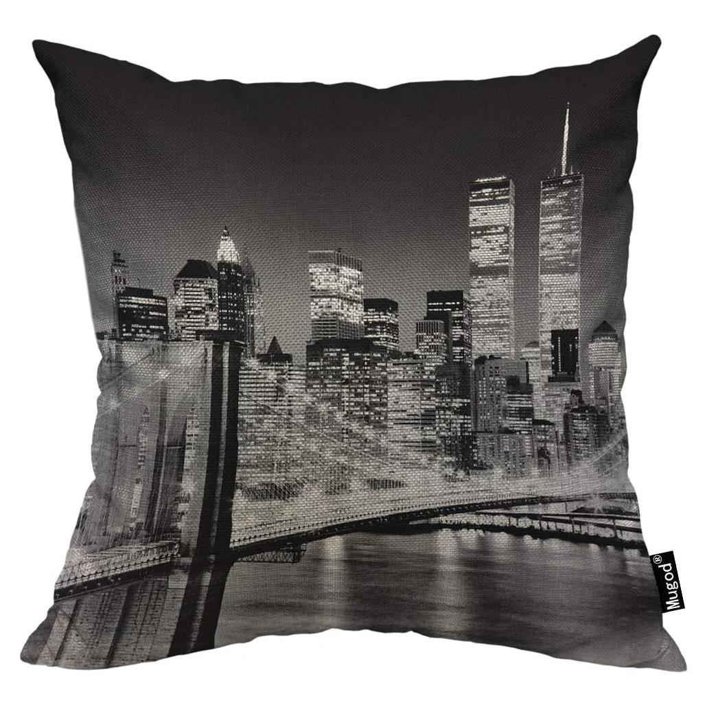 Funda de Cojín Mugod 45x45 cm Algodón Lino Paisaje Nocturno