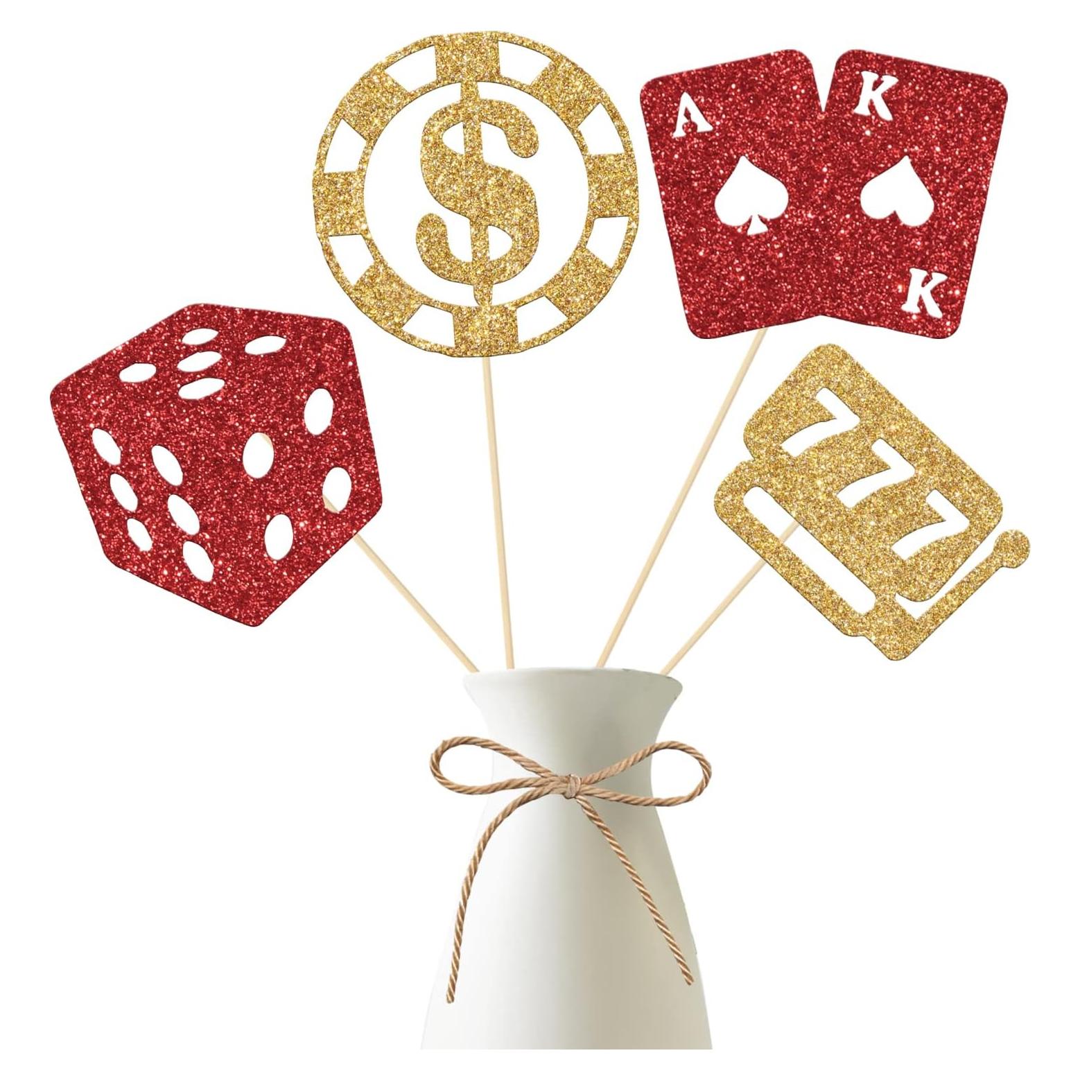 12 Palos de Centro de Mesa LANKBACK Rojo y Dorado Fiesta
