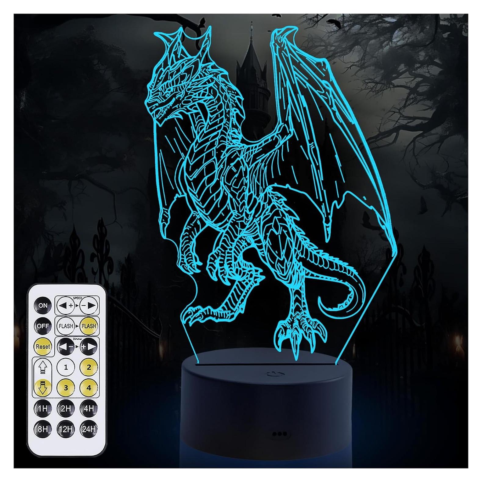 Luz Nocturna 3D Dragón Oboist con Control Remoto 7 Colores