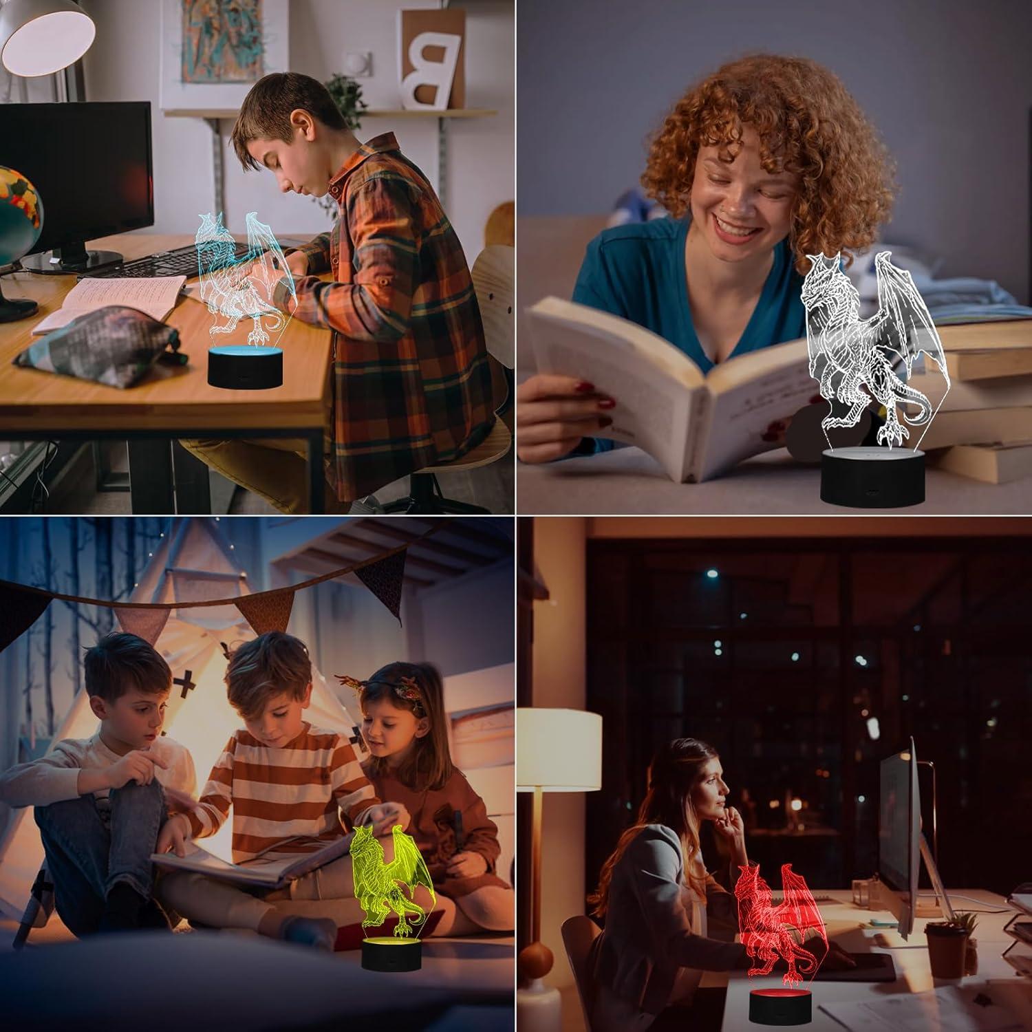 Luz Nocturna 3D Dragón Oboist con Control Remoto 7 Colores