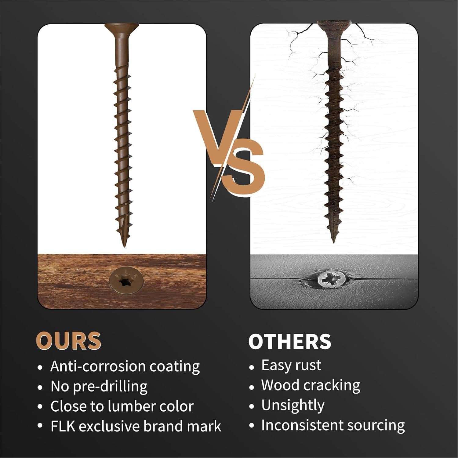 Tornillos de Madera FIXLINK #10 x 6.35 cm, 105 Pcs, Marrón